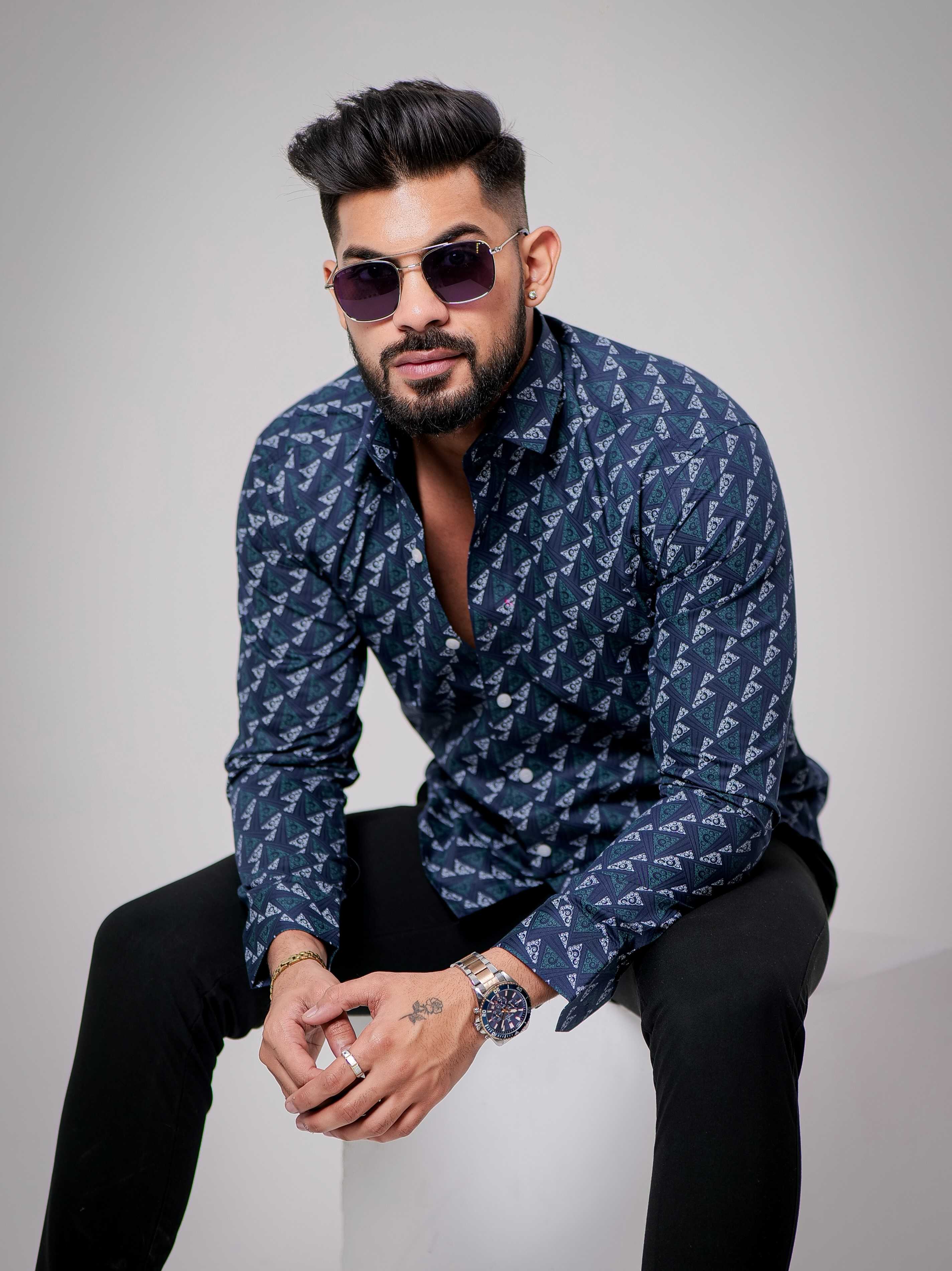 Blue Satin Print Premium Shirt