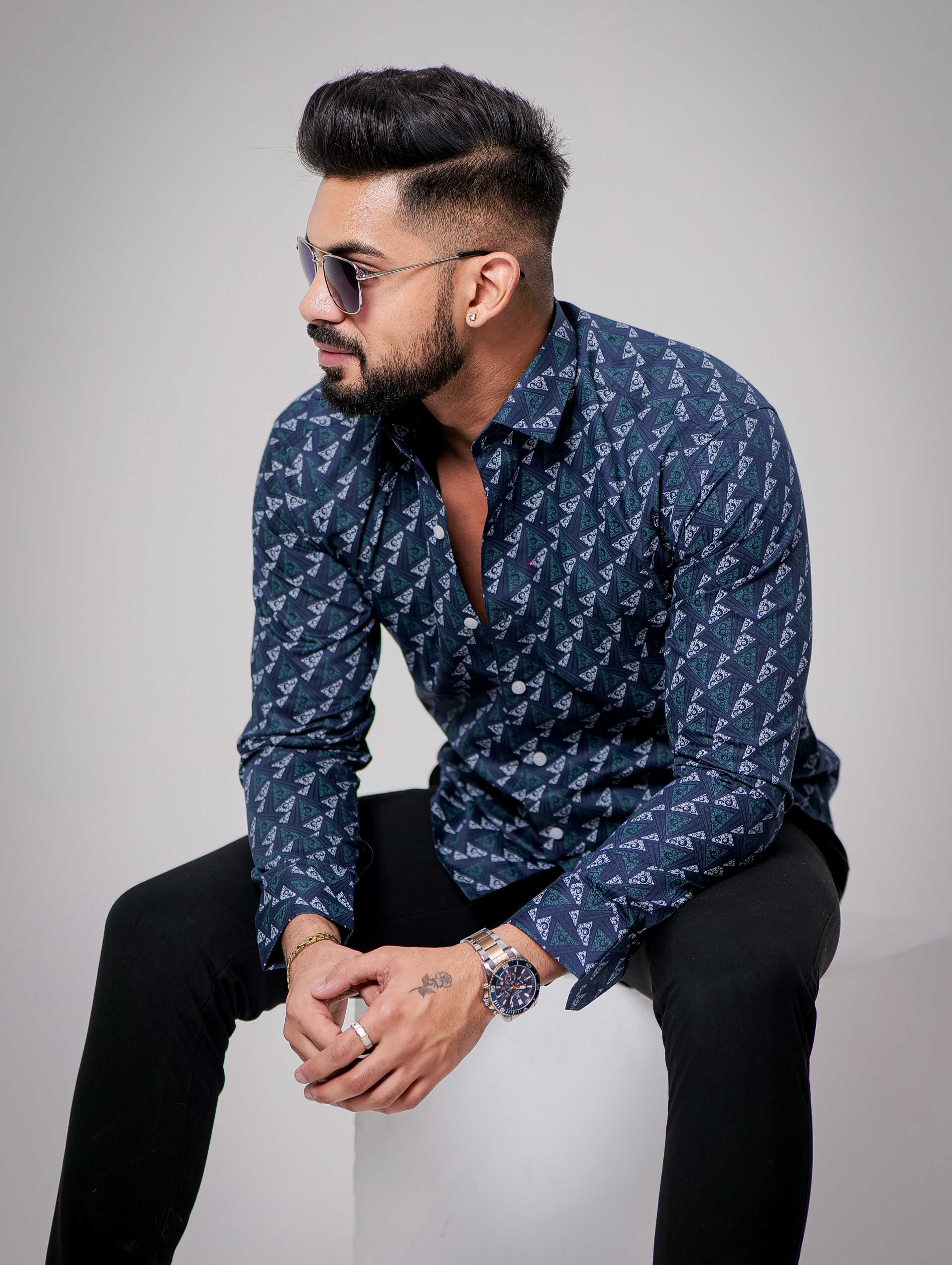 Blue Satin Print Premium Shirt