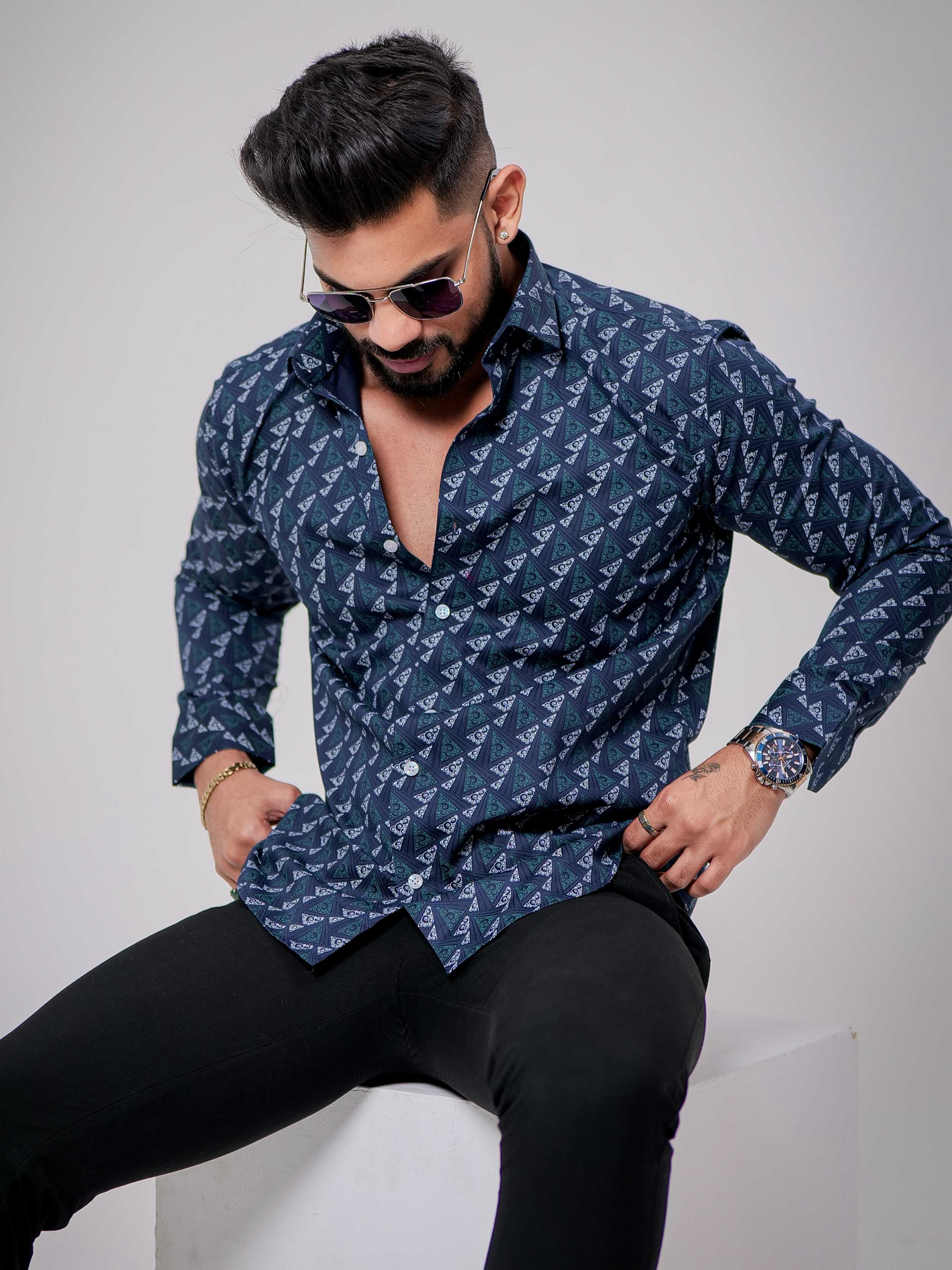 Blue Satin Print Premium Shirt
