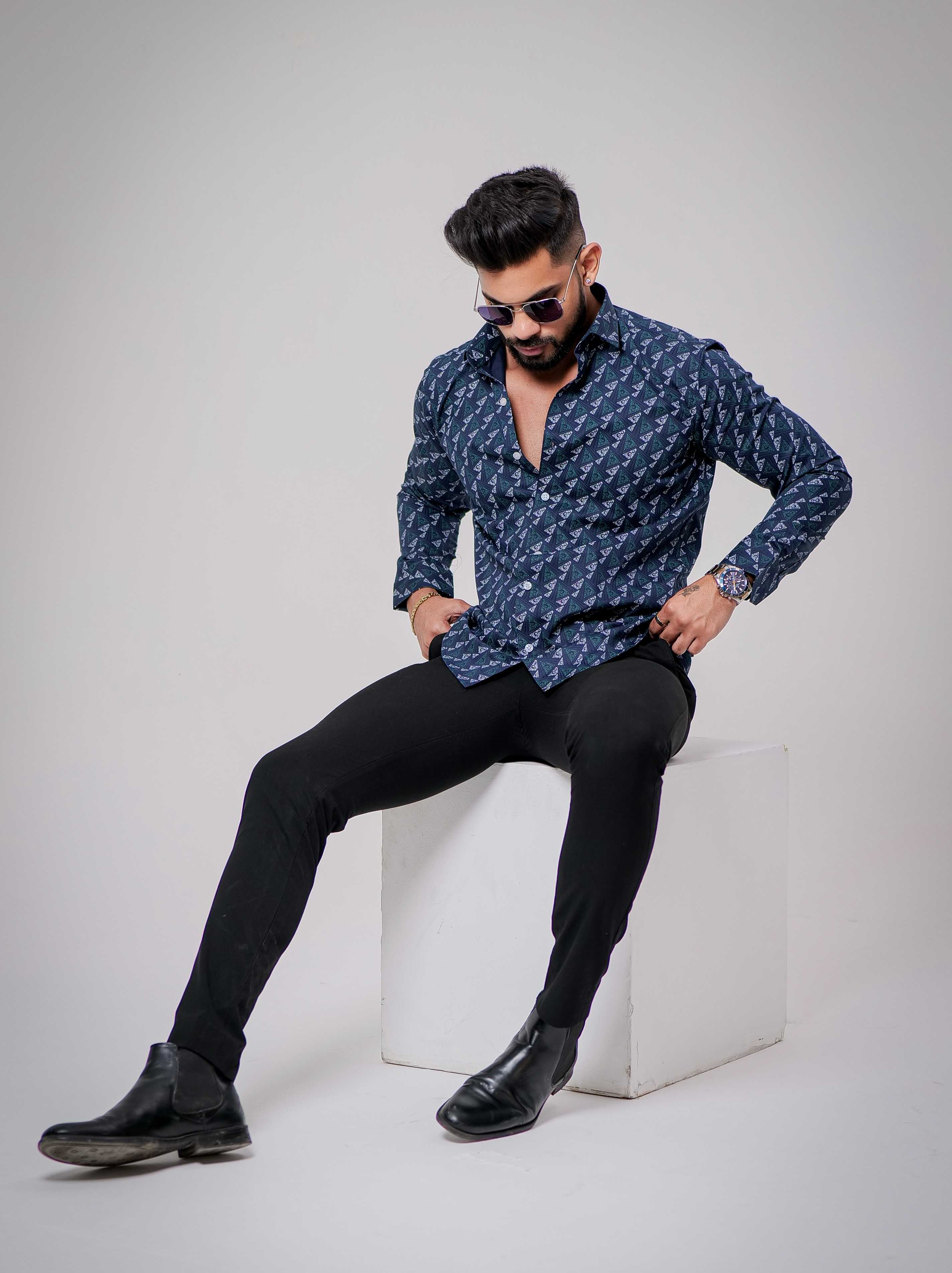 Blue Satin Print Premium Shirt
