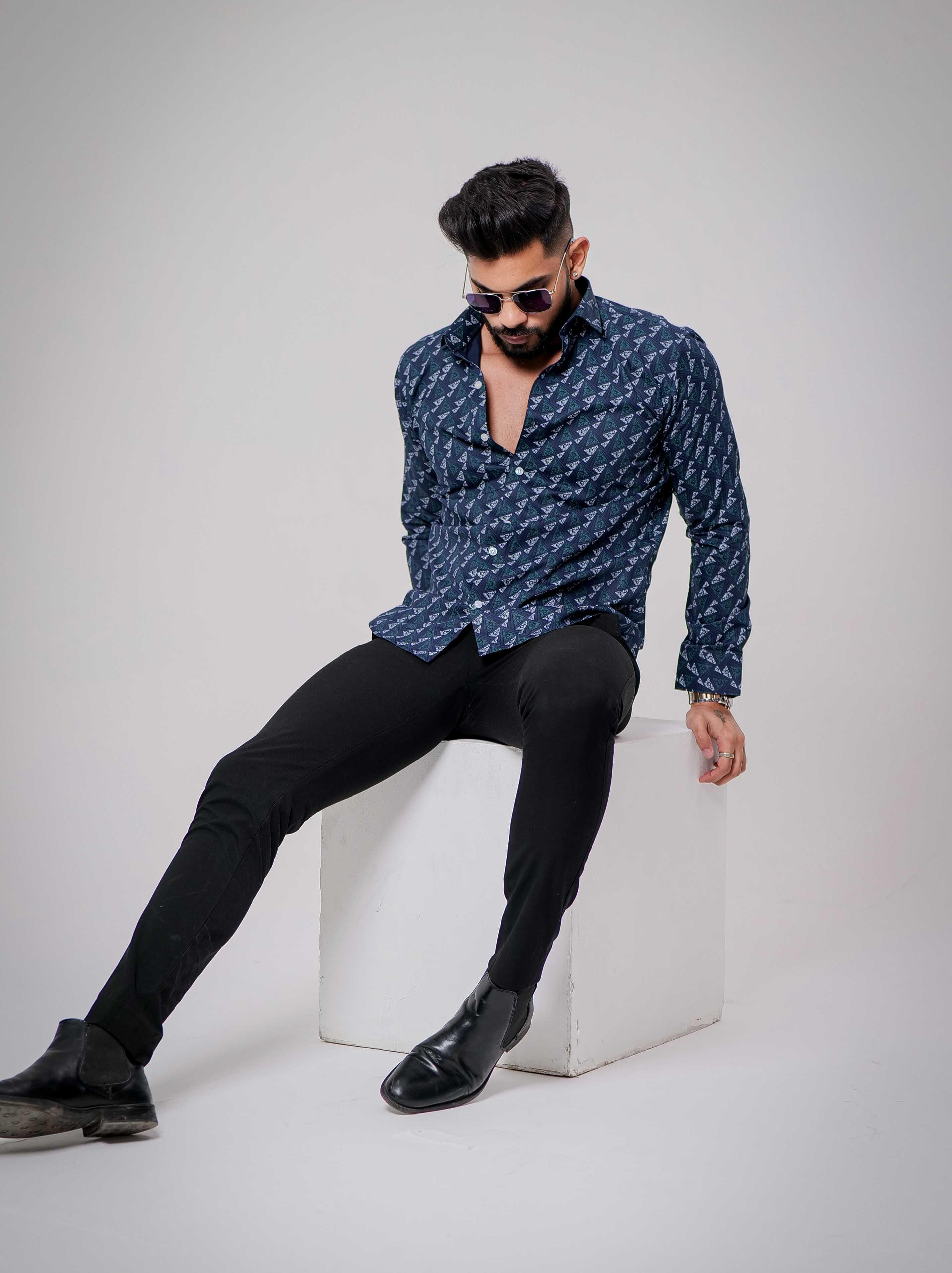 Blue Satin Print Premium Shirt