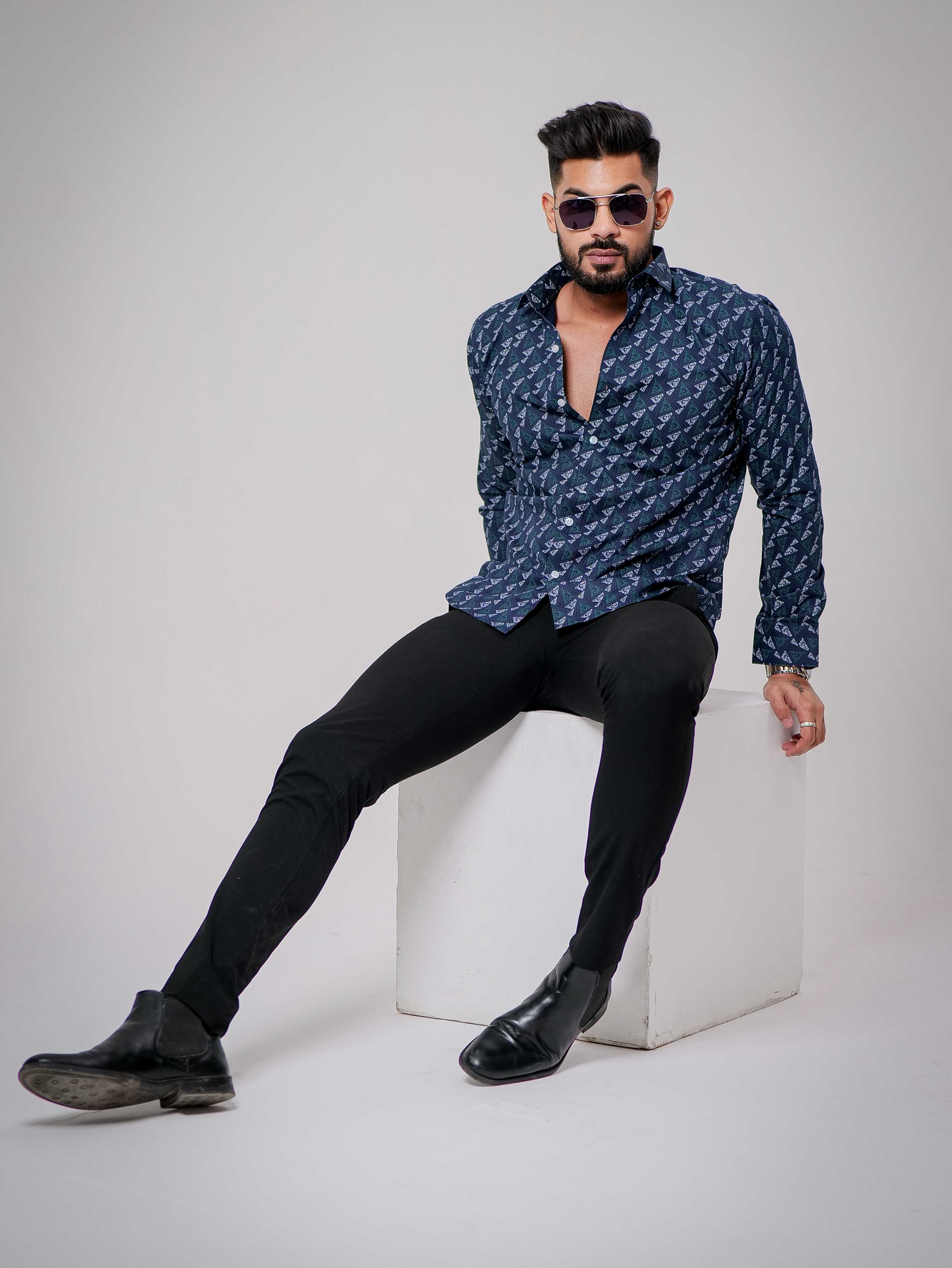 Blue Satin Print Premium Shirt