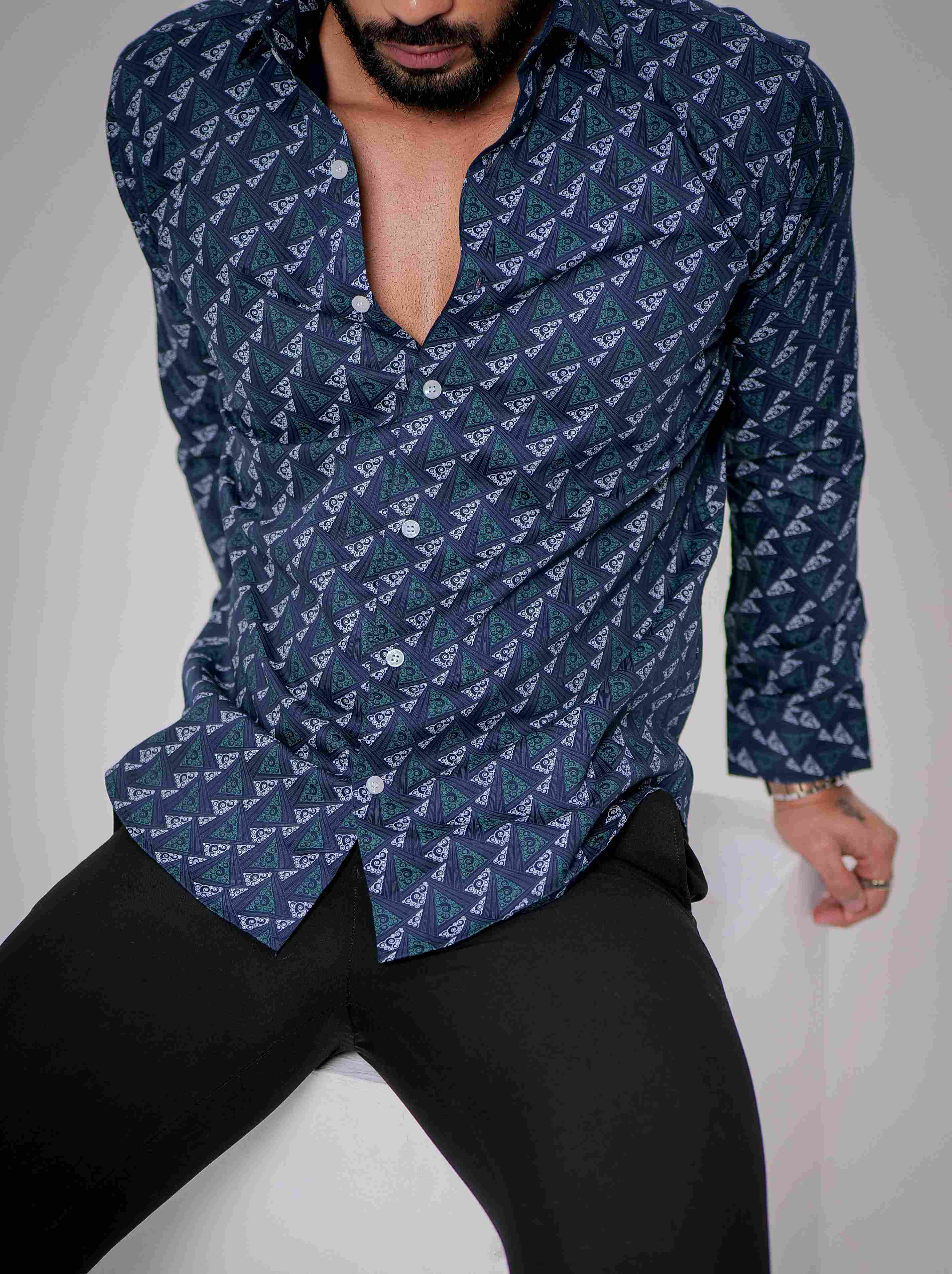 Blue Satin Print Premium Shirt