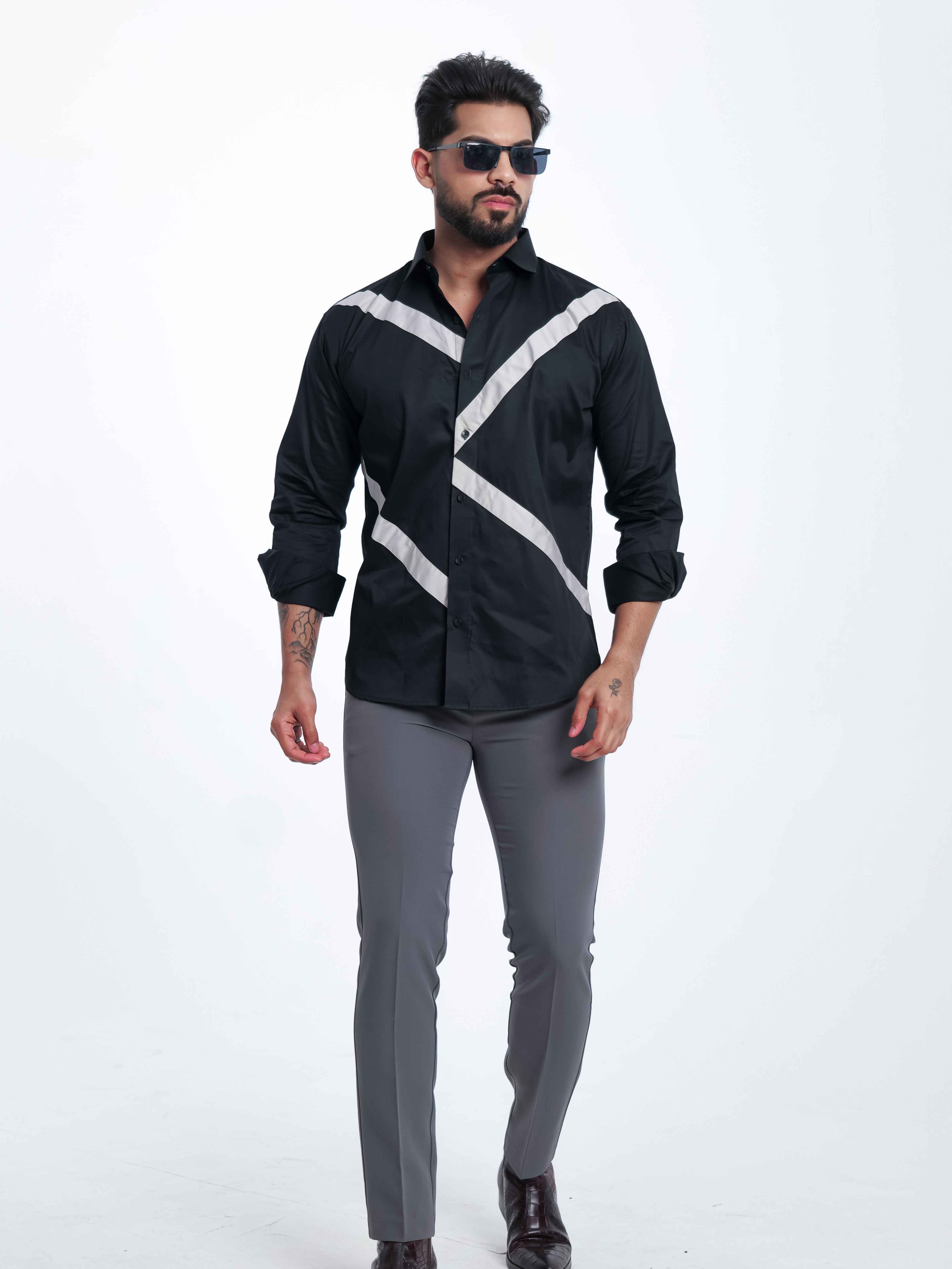 FOOMER BLACK CUT N SEW DESIGNER SHIRT FOR MEN'S