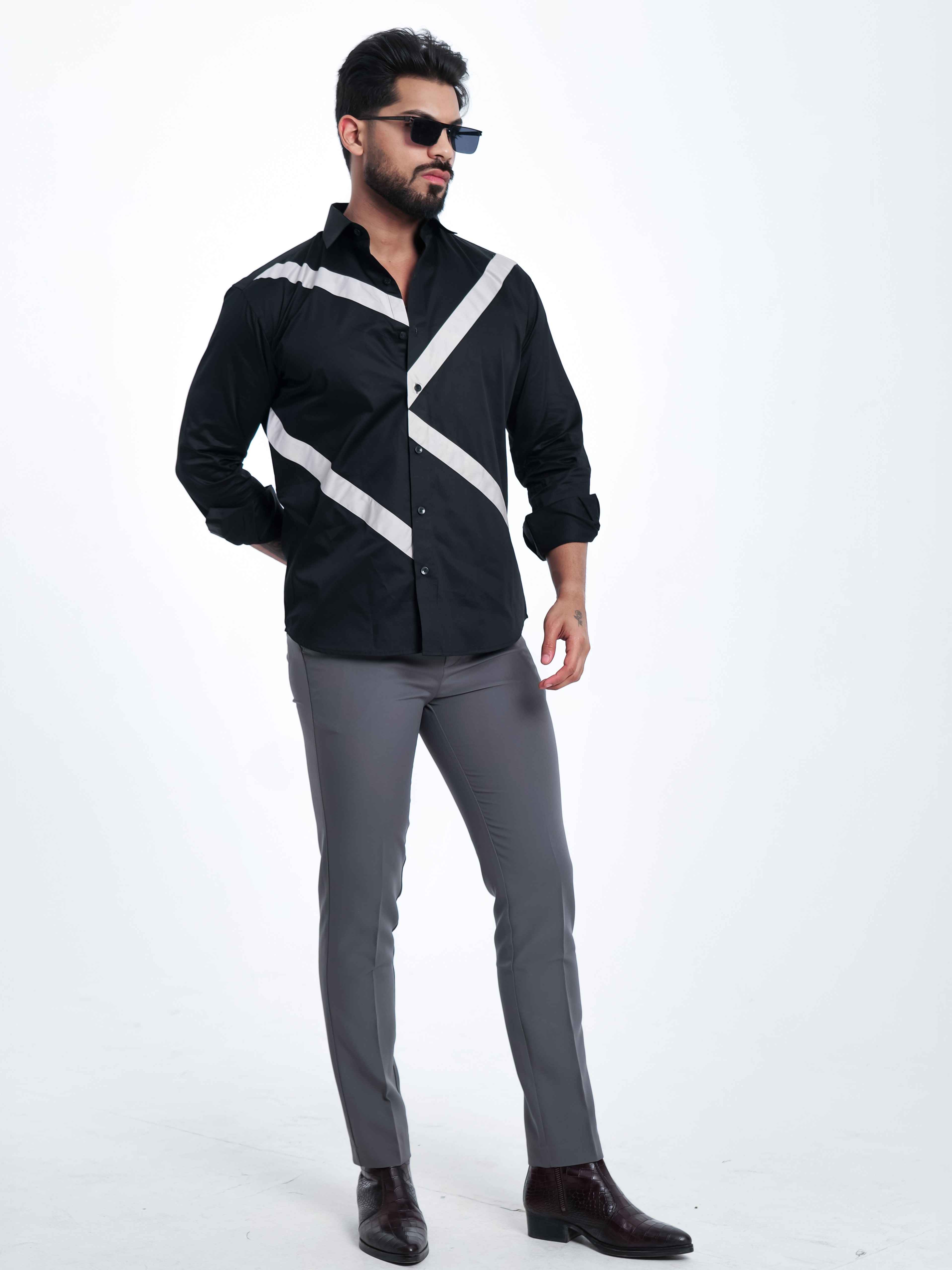 FOOMER BLACK CUT N SEW DESIGNER SHIRT FOR MEN'S