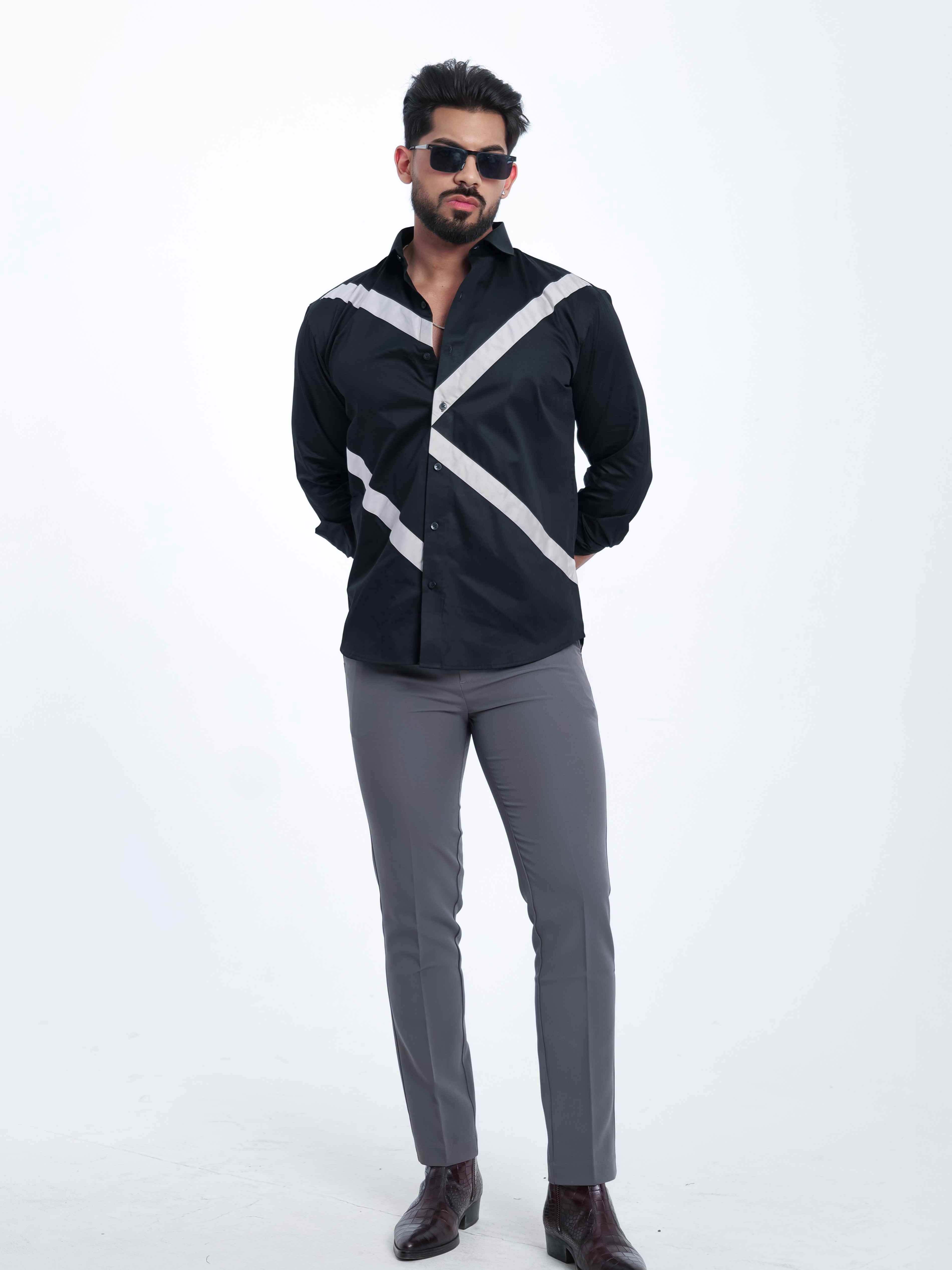 FOOMER BLACK CUT N SEW DESIGNER SHIRT FOR MEN'S