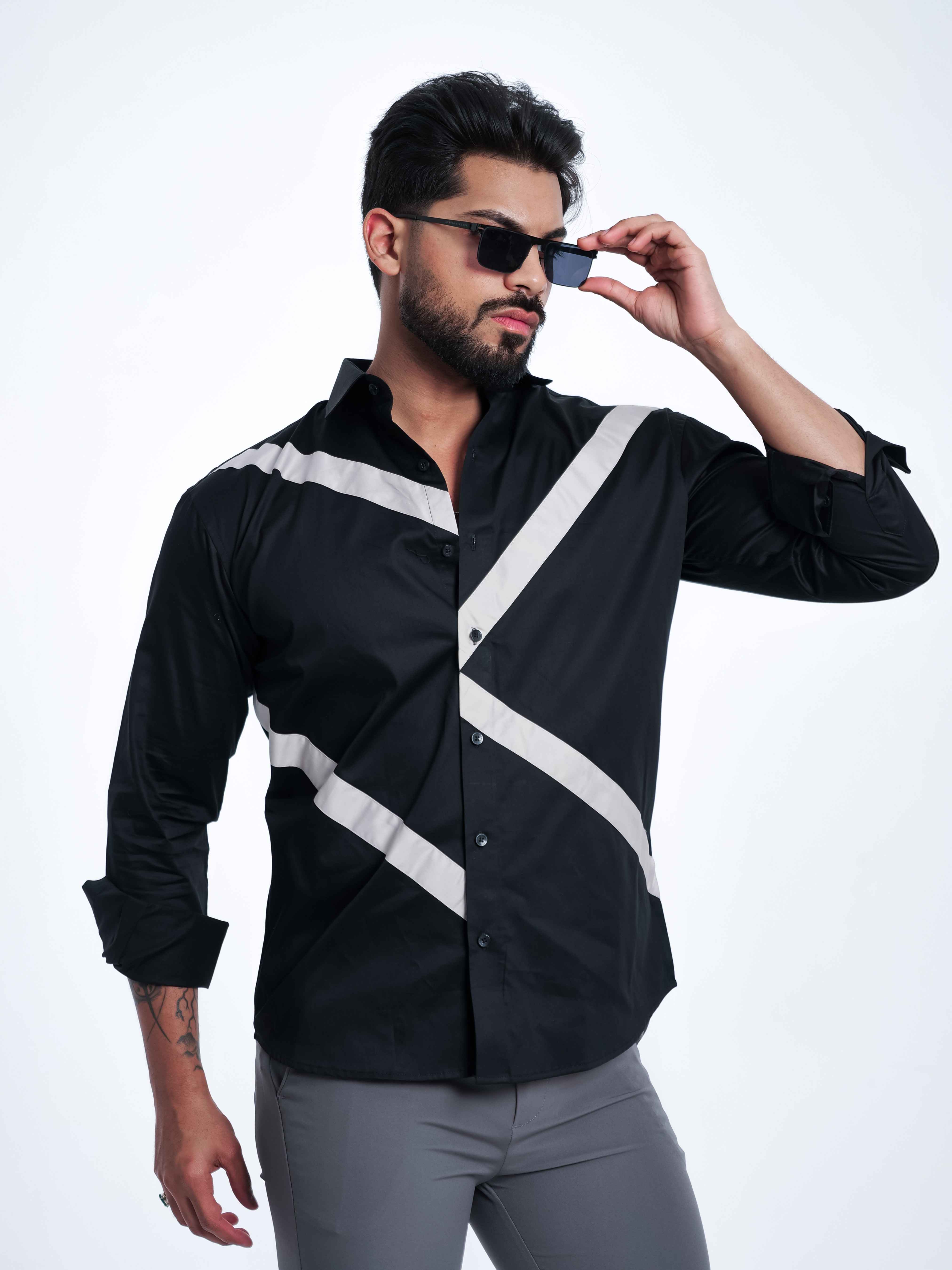 FOOMER BLACK CUT N SEW DESIGNER SHIRT FOR MEN'S
