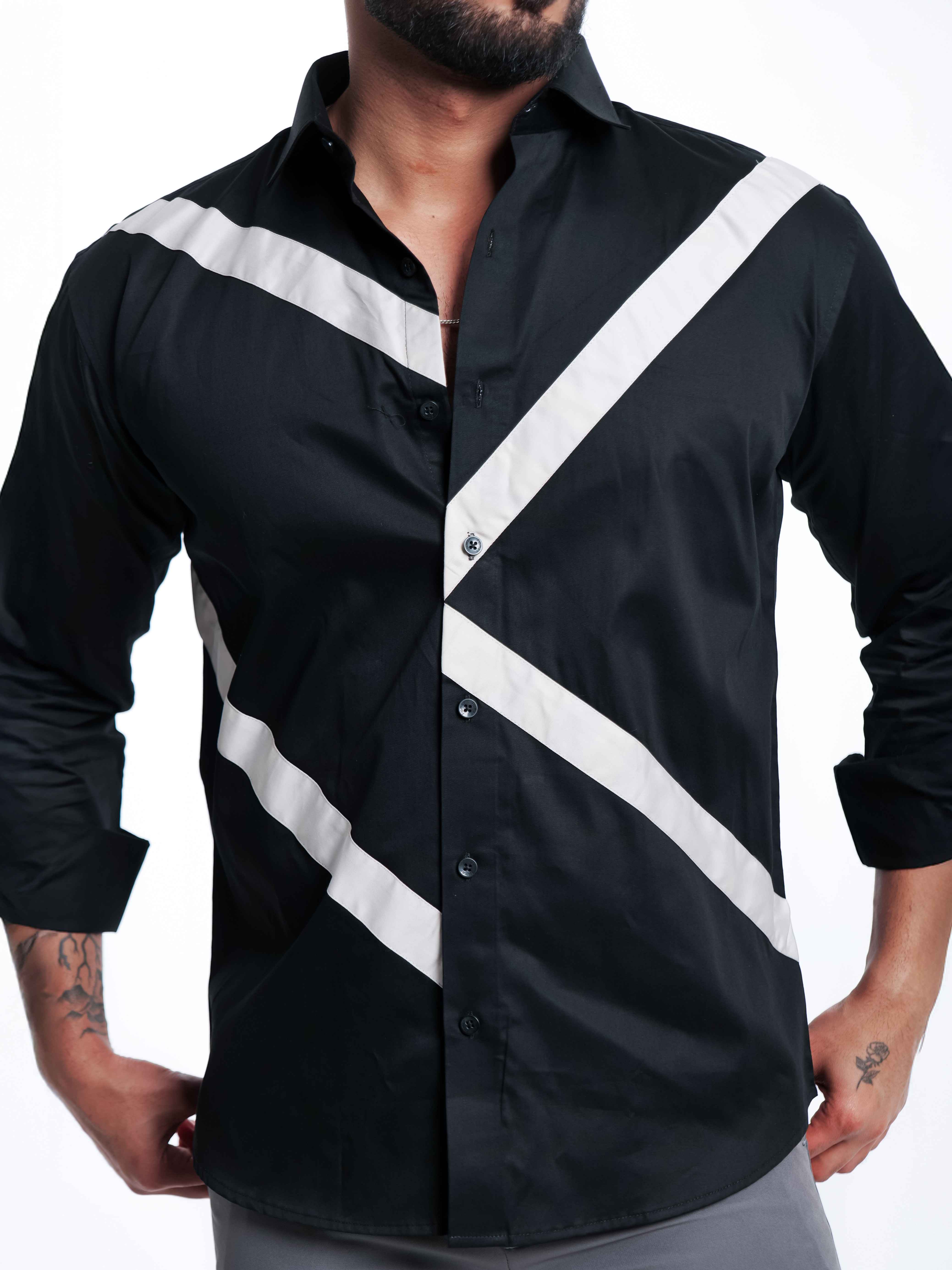 FOOMER BLACK CUT N SEW DESIGNER SHIRT FOR MEN'S