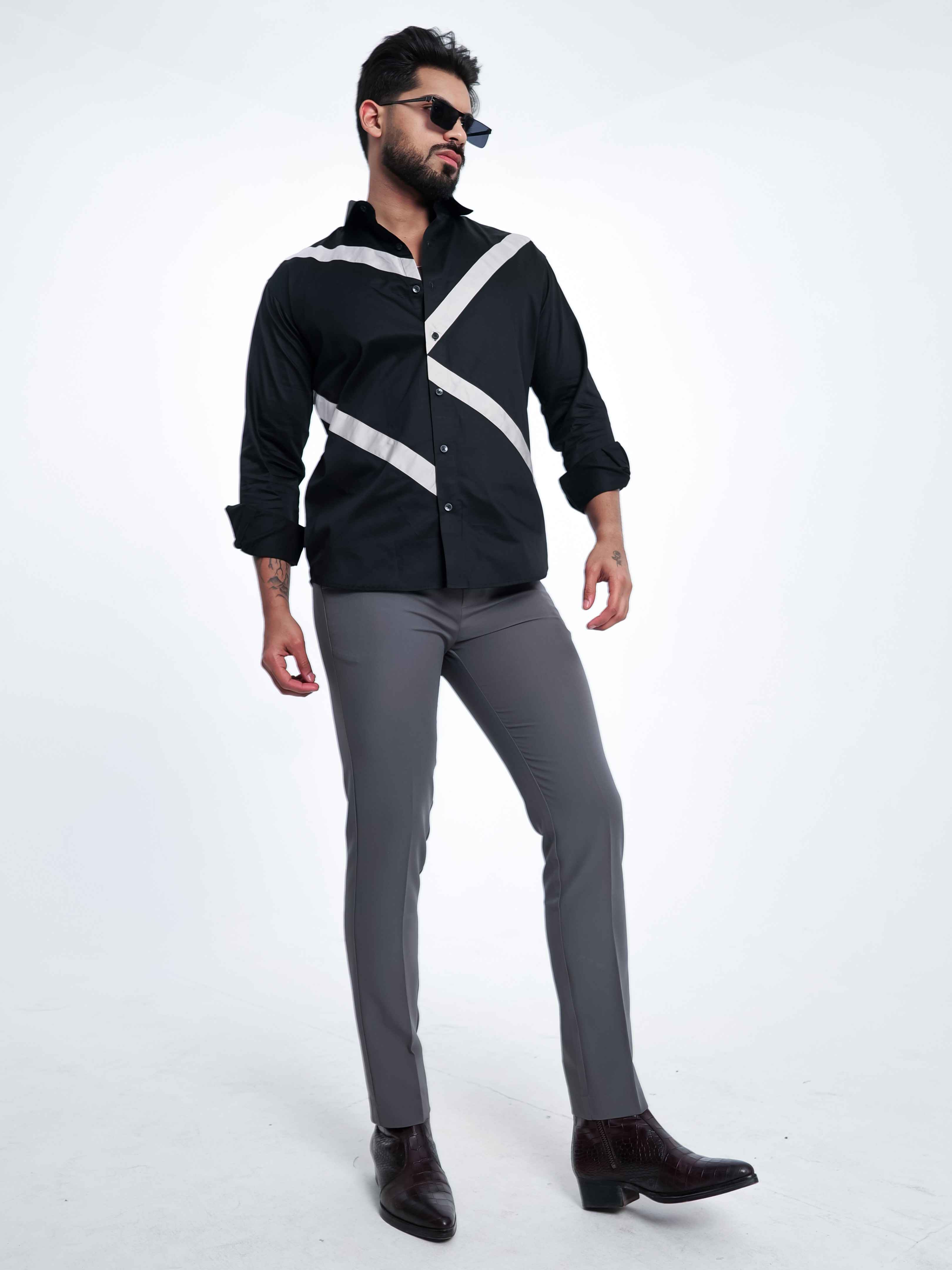 FOOMER BLACK CUT N SEW DESIGNER SHIRT FOR MEN'S