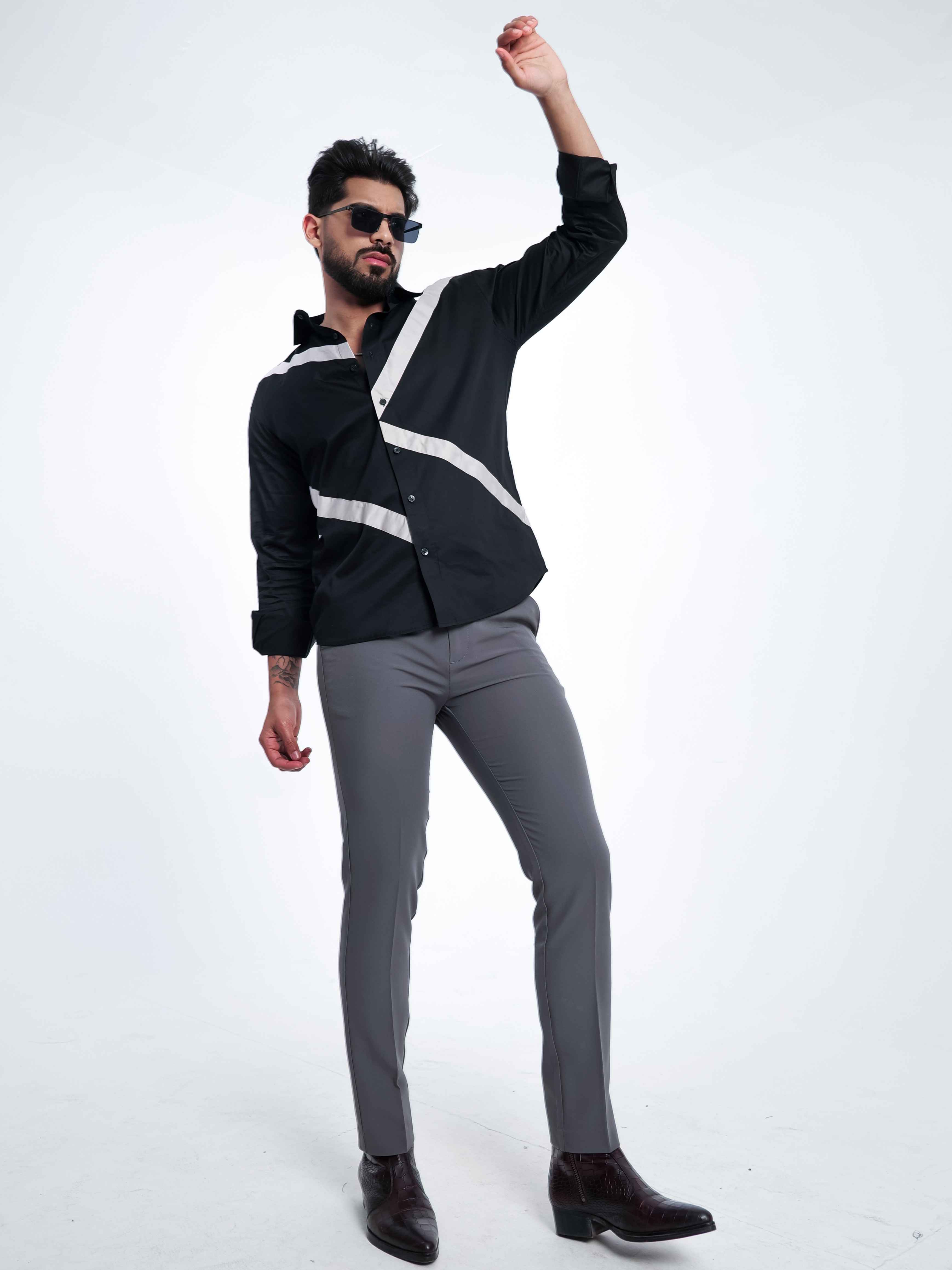 FOOMER BLACK CUT N SEW DESIGNER SHIRT FOR MEN'S
