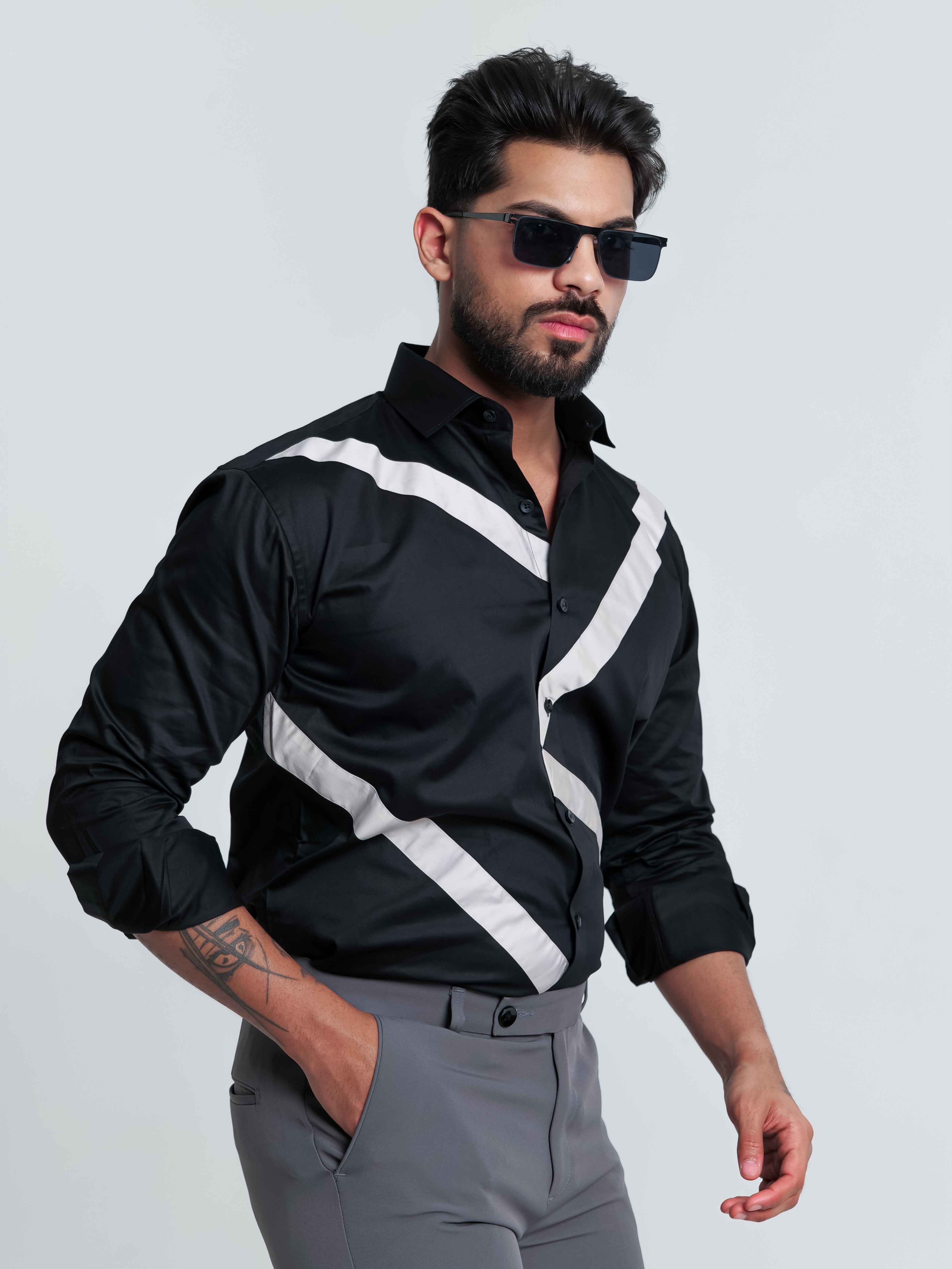 FOOMER BLACK CUT N SEW DESIGNER SHIRT FOR MEN'S