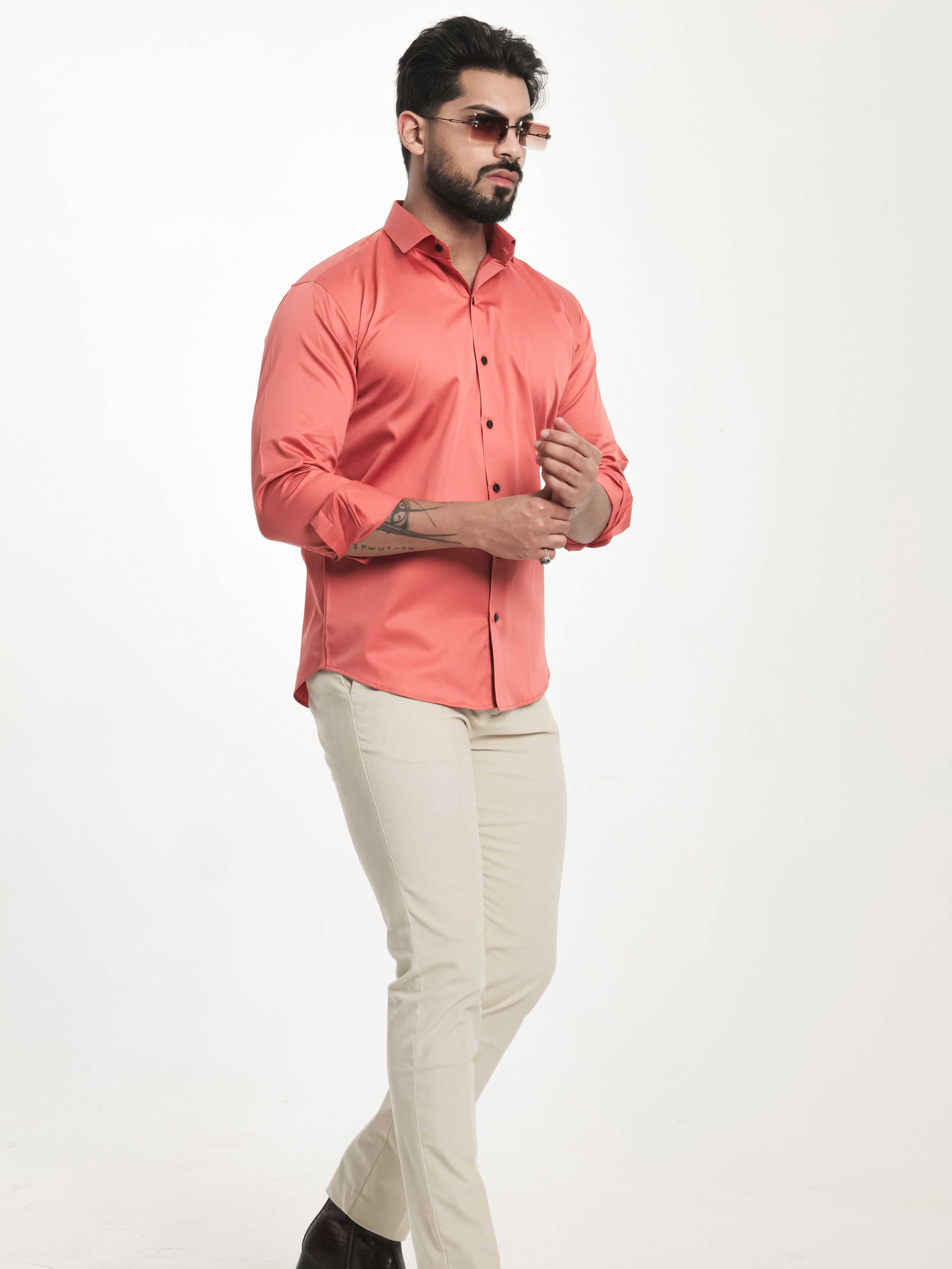 FOOMER FORMY ORANGE LUXURY SATIN SHIRT FOR MEN'S