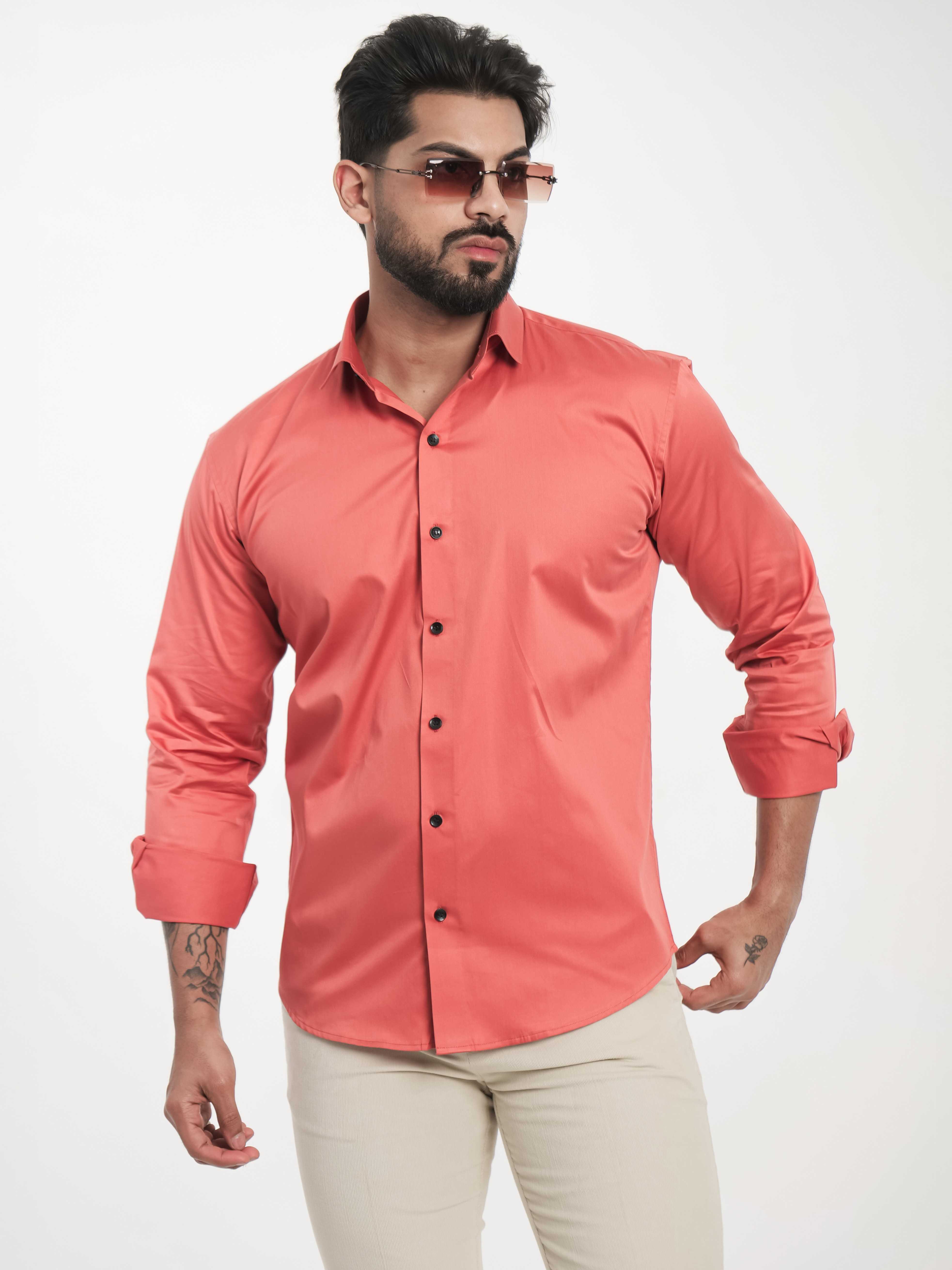 FOOMER FORMY ORANGE LUXURY SATIN SHIRT FOR MEN'S