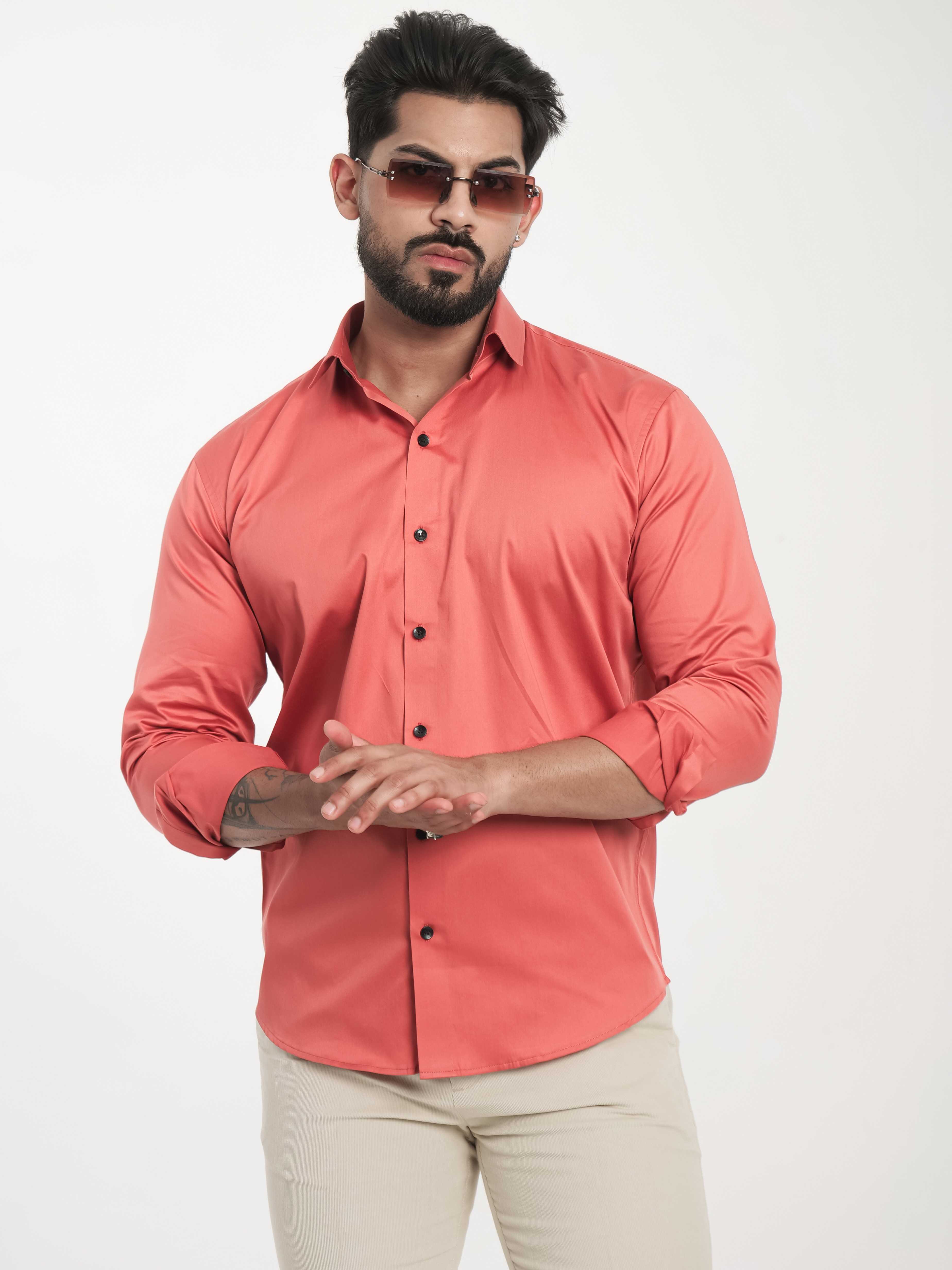 FOOMER FORMY ORANGE LUXURY SATIN SHIRT FOR MEN'S