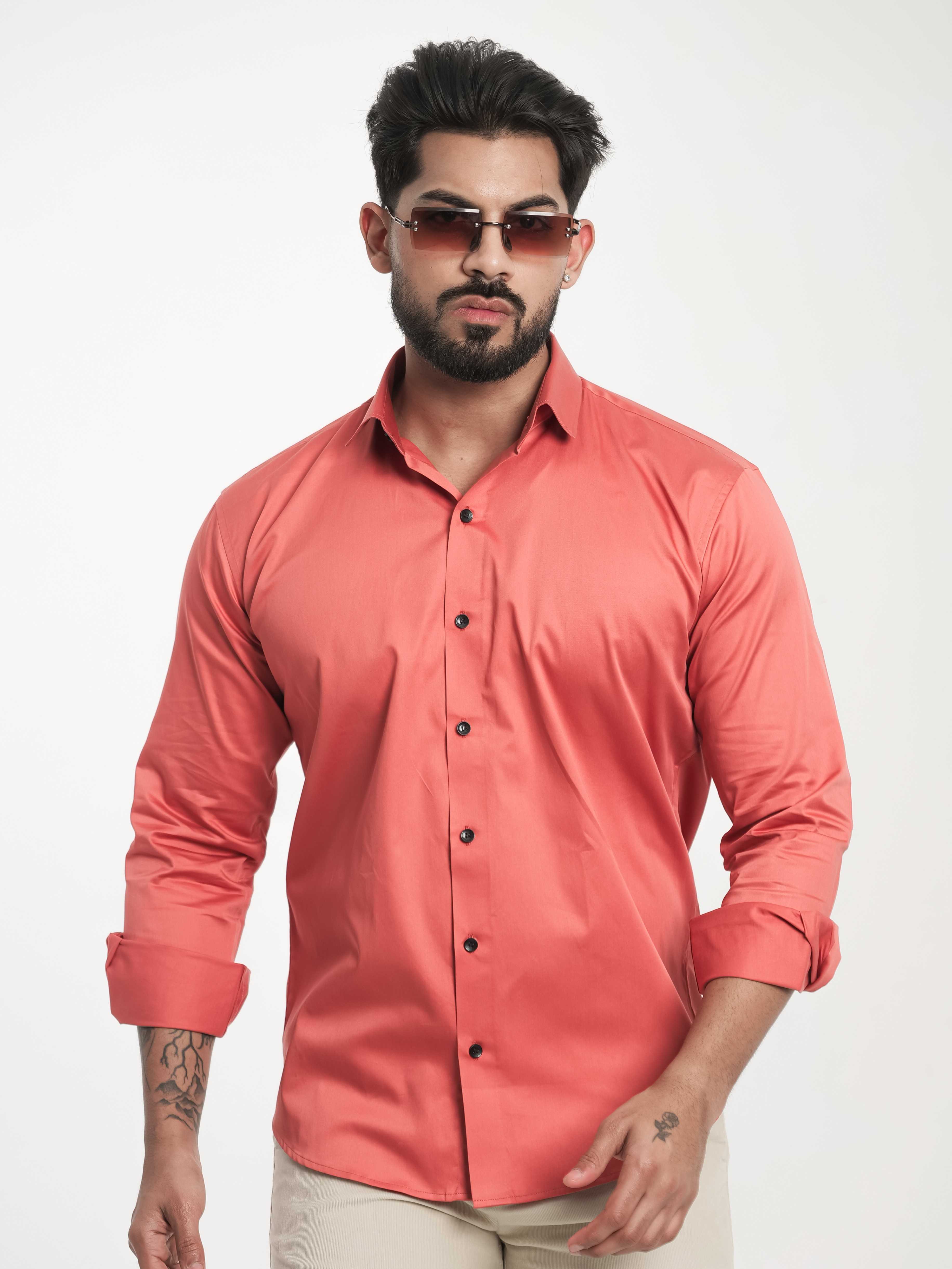 FOOMER FORMY ORANGE LUXURY SATIN SHIRT FOR MEN'S