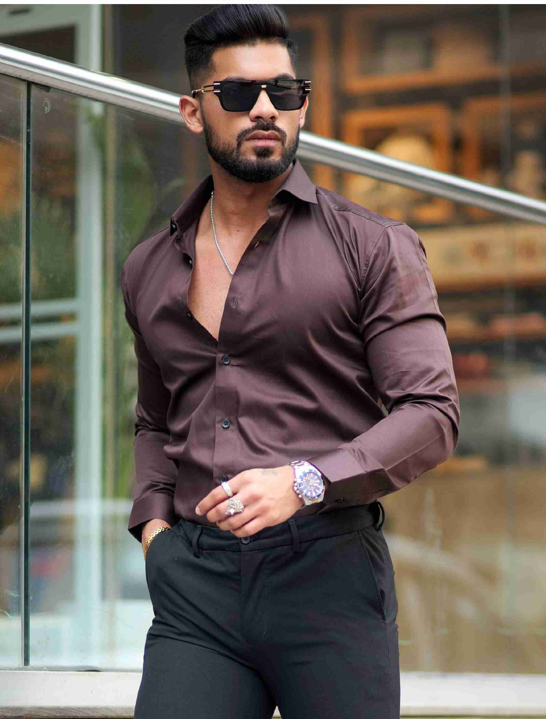 brown dress shirt with black pants ANOTHER ASPECT - ANOTHER Shirt 2.1, Brown