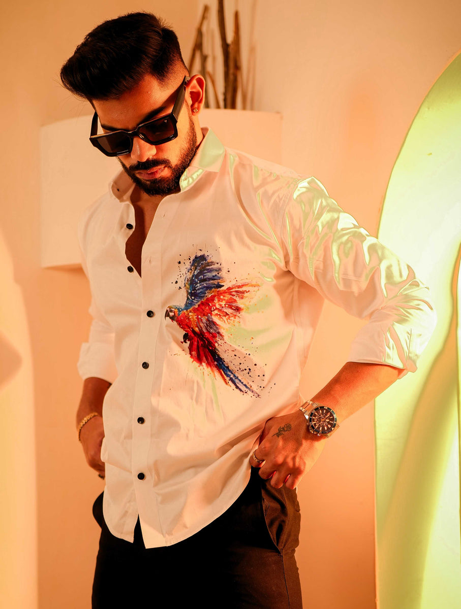 White Club Wear Printed Satin Cotton Shirt – The Foomer