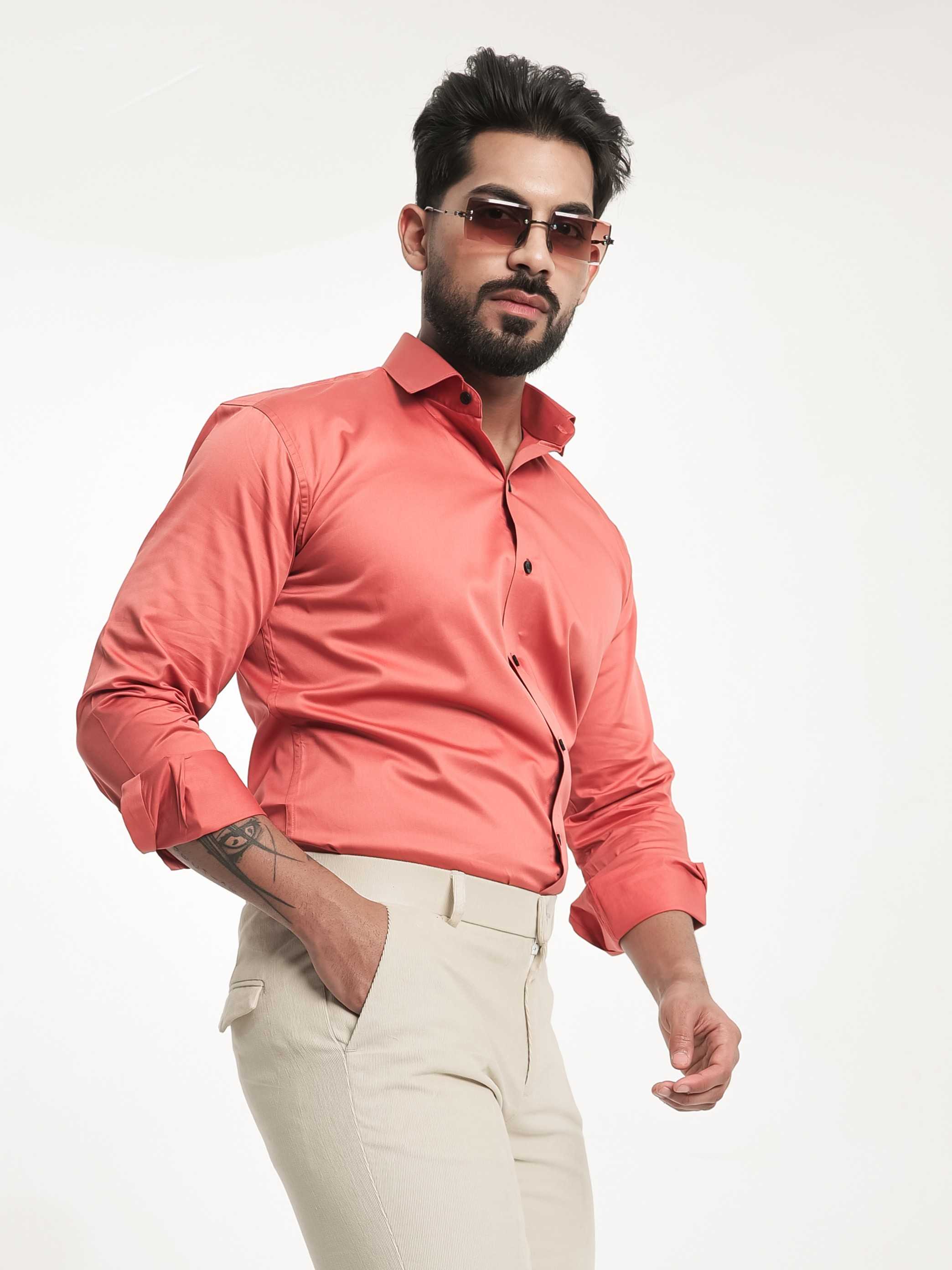 FOOMER FORMY ORANGE LUXURY SATIN SHIRT FOR MEN'S
