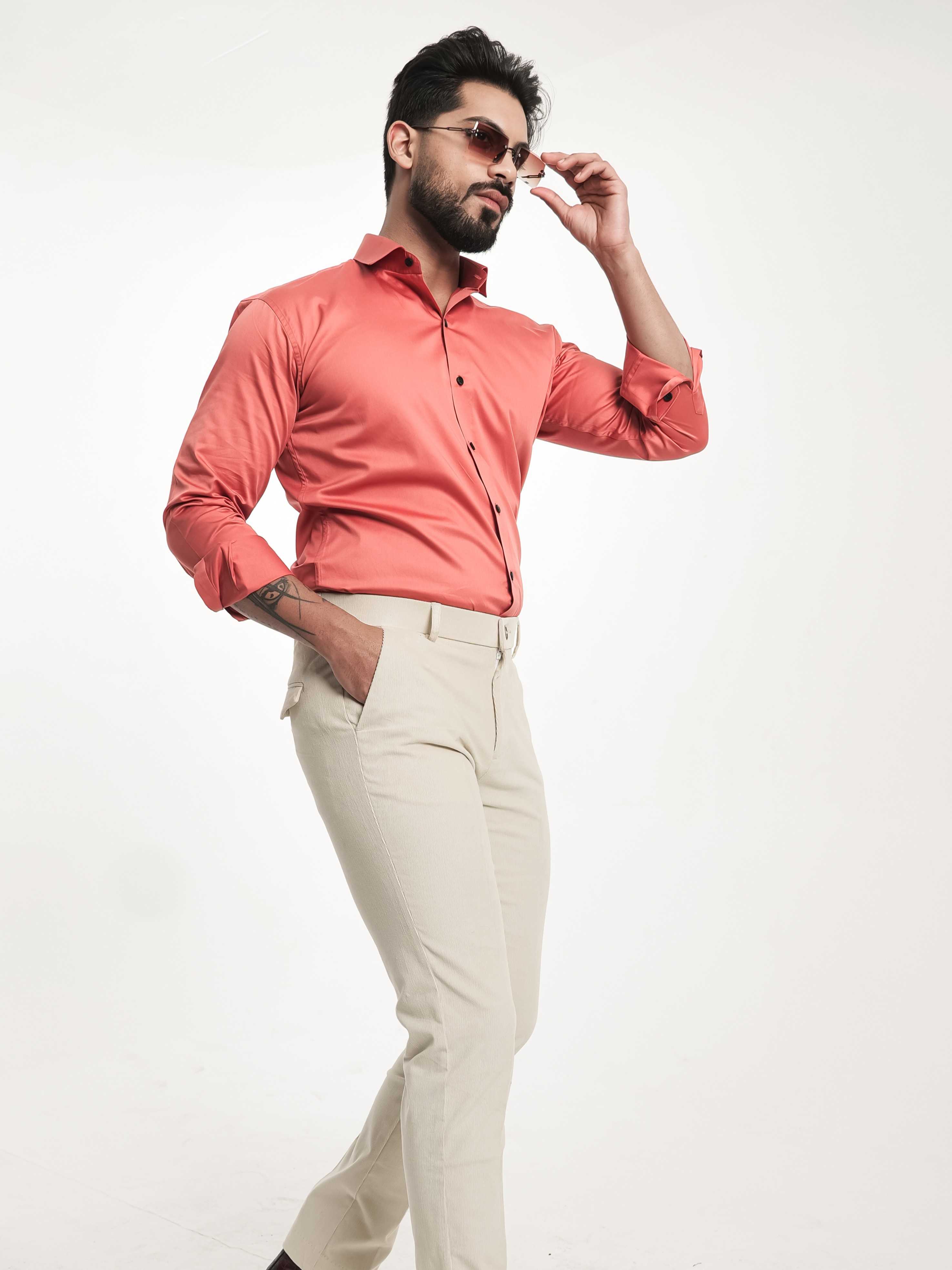 FOOMER FORMY ORANGE LUXURY SATIN SHIRT FOR MEN'S