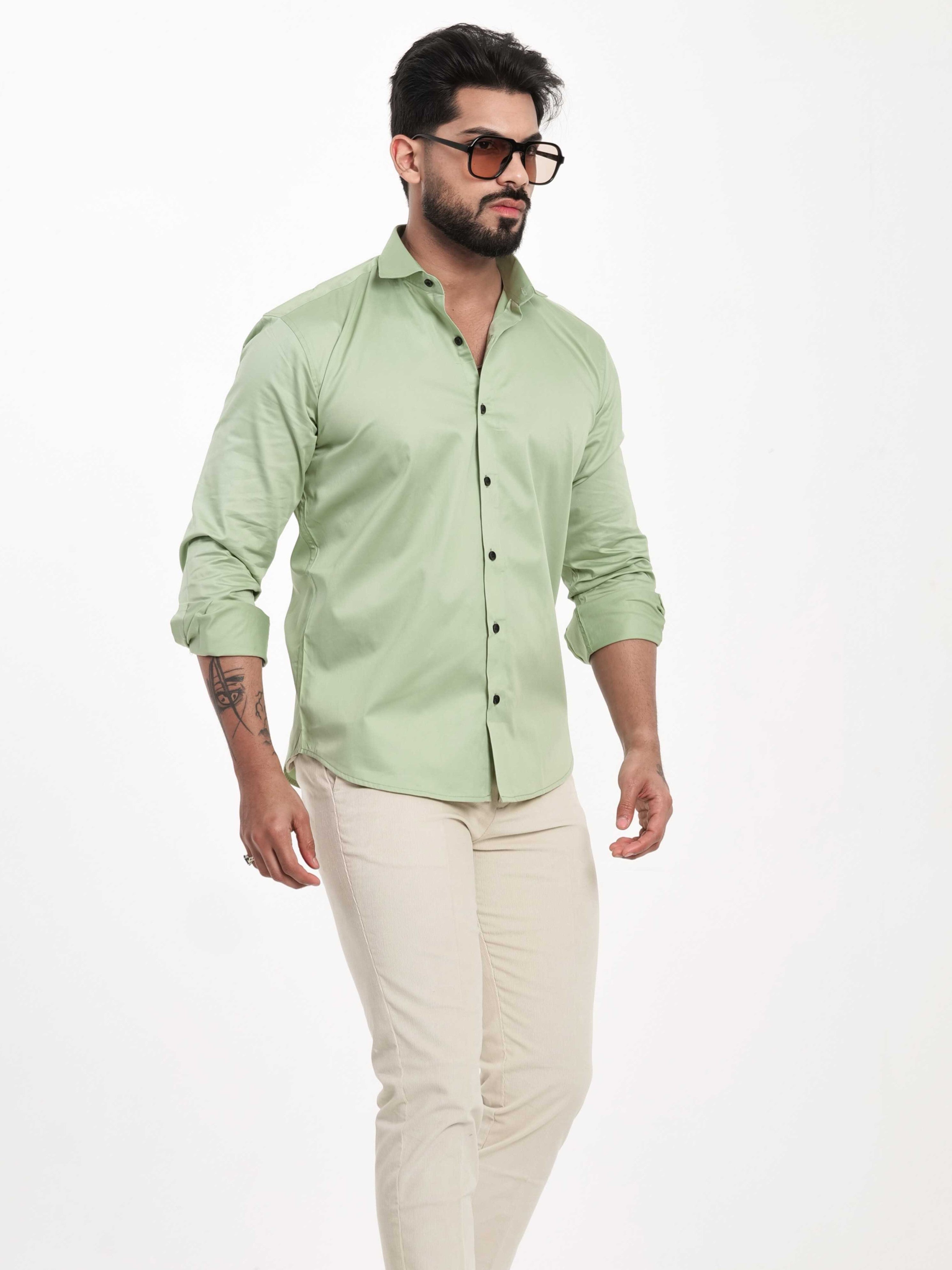 FOOMER FORMY LIGHT GREEN LUXURY SATIN SHIRT FOR MEN'S