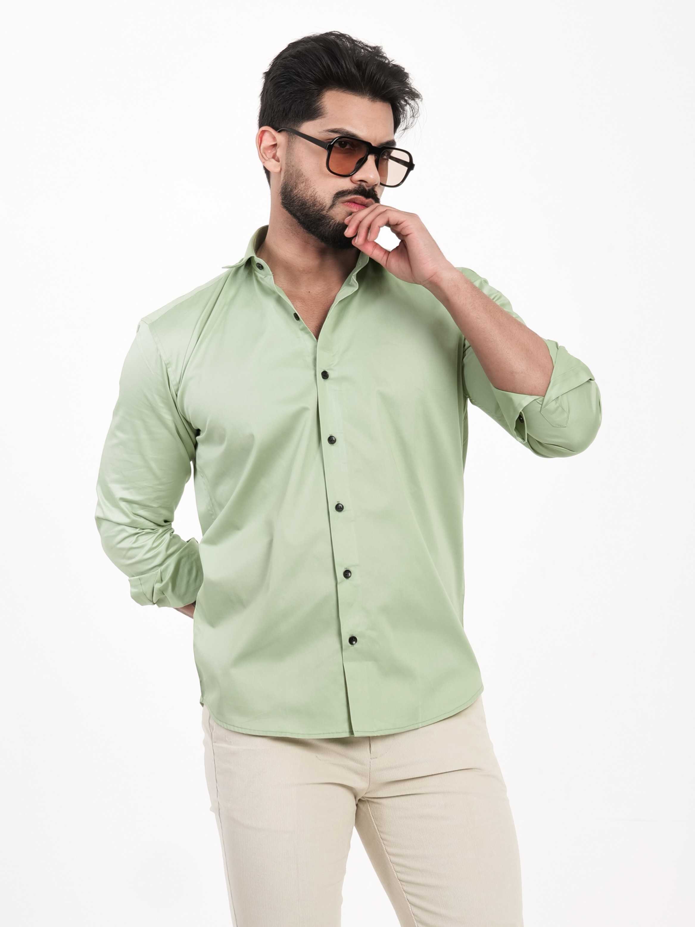 FOOMER FORMY LIGHT GREEN LUXURY SATIN SHIRT FOR MEN'S