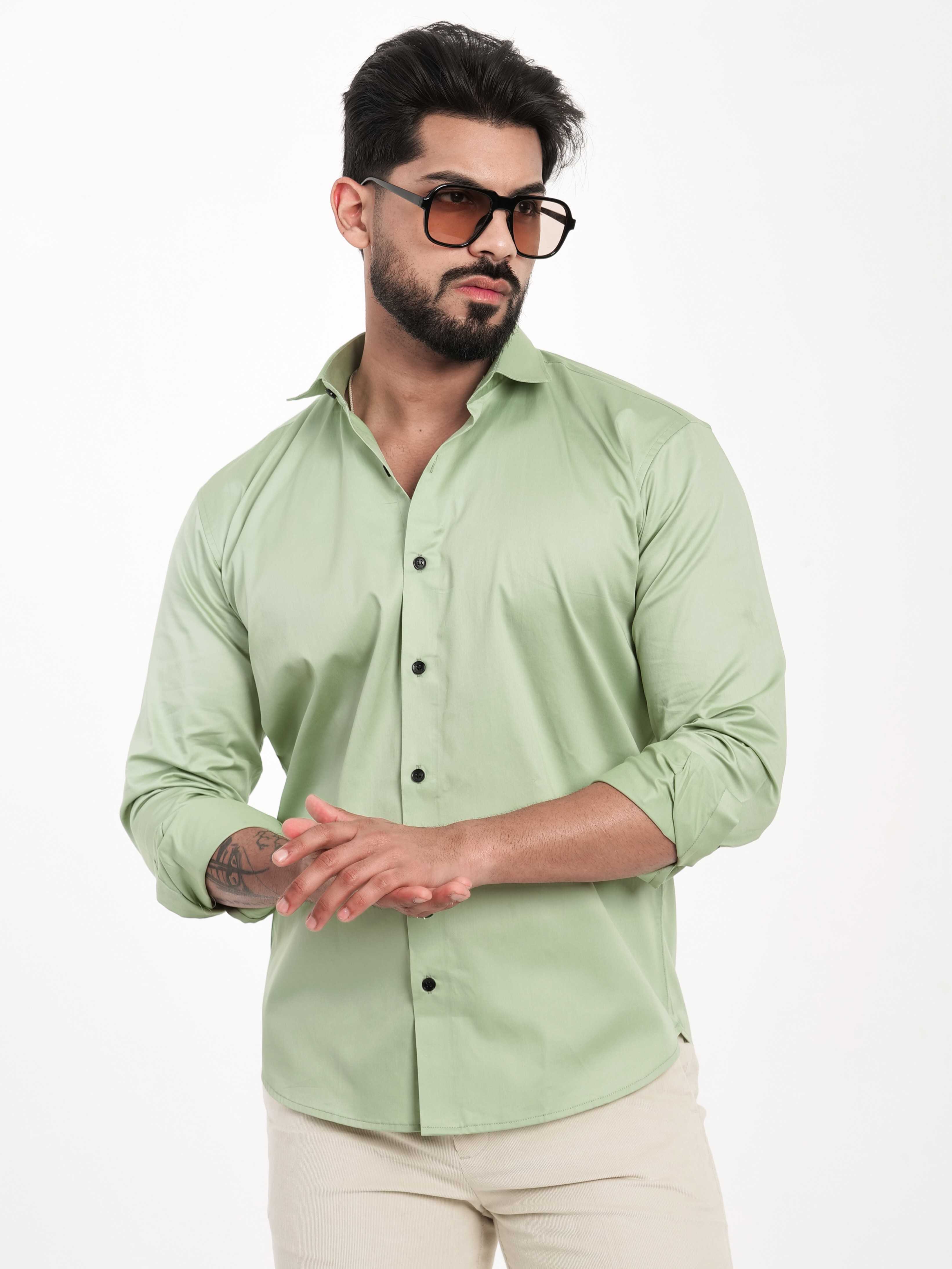 FOOMER FORMY LIGHT GREEN LUXURY SATIN SHIRT FOR MEN'S
