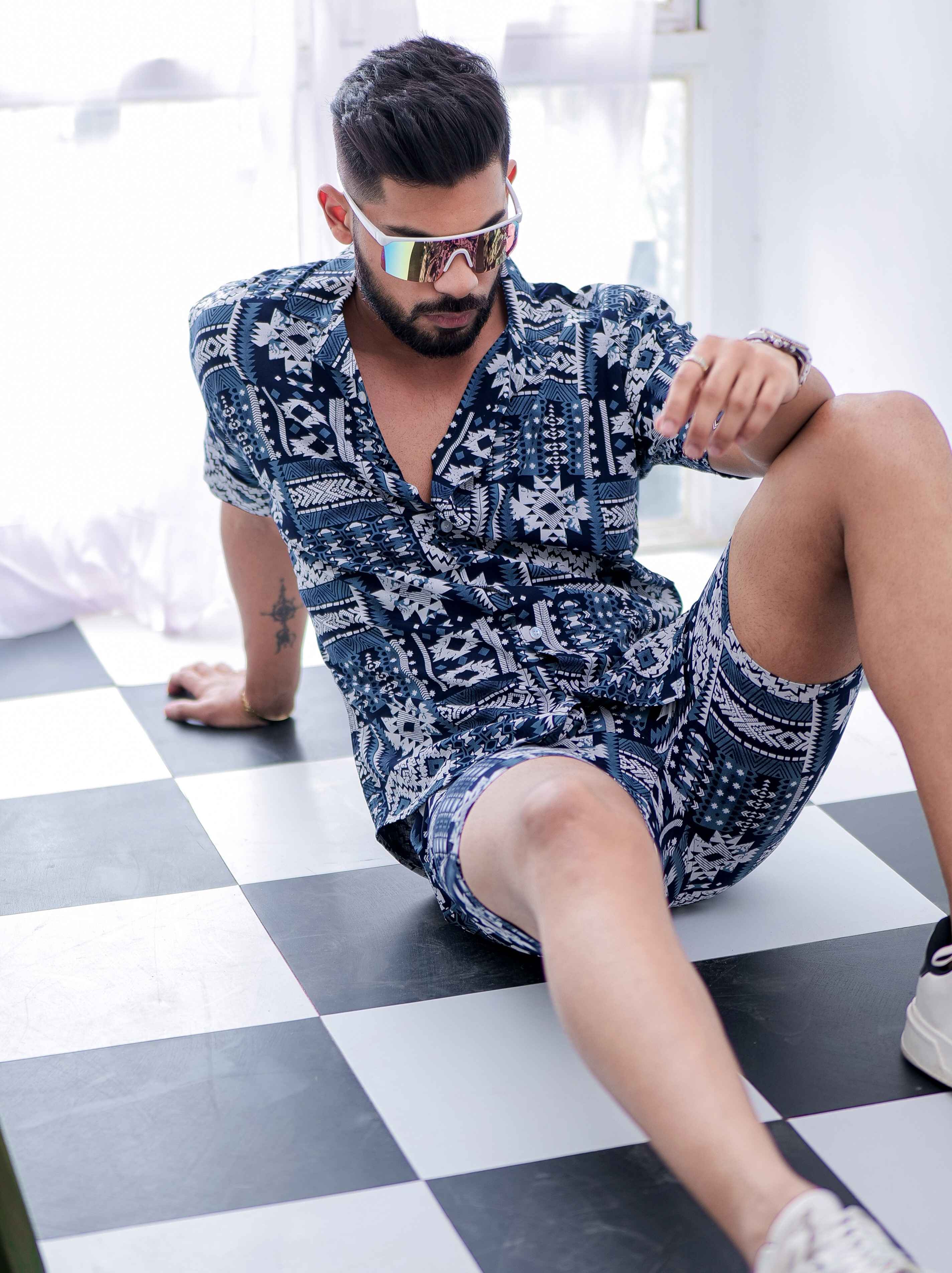 Blue Black Printed Co-Ords Set