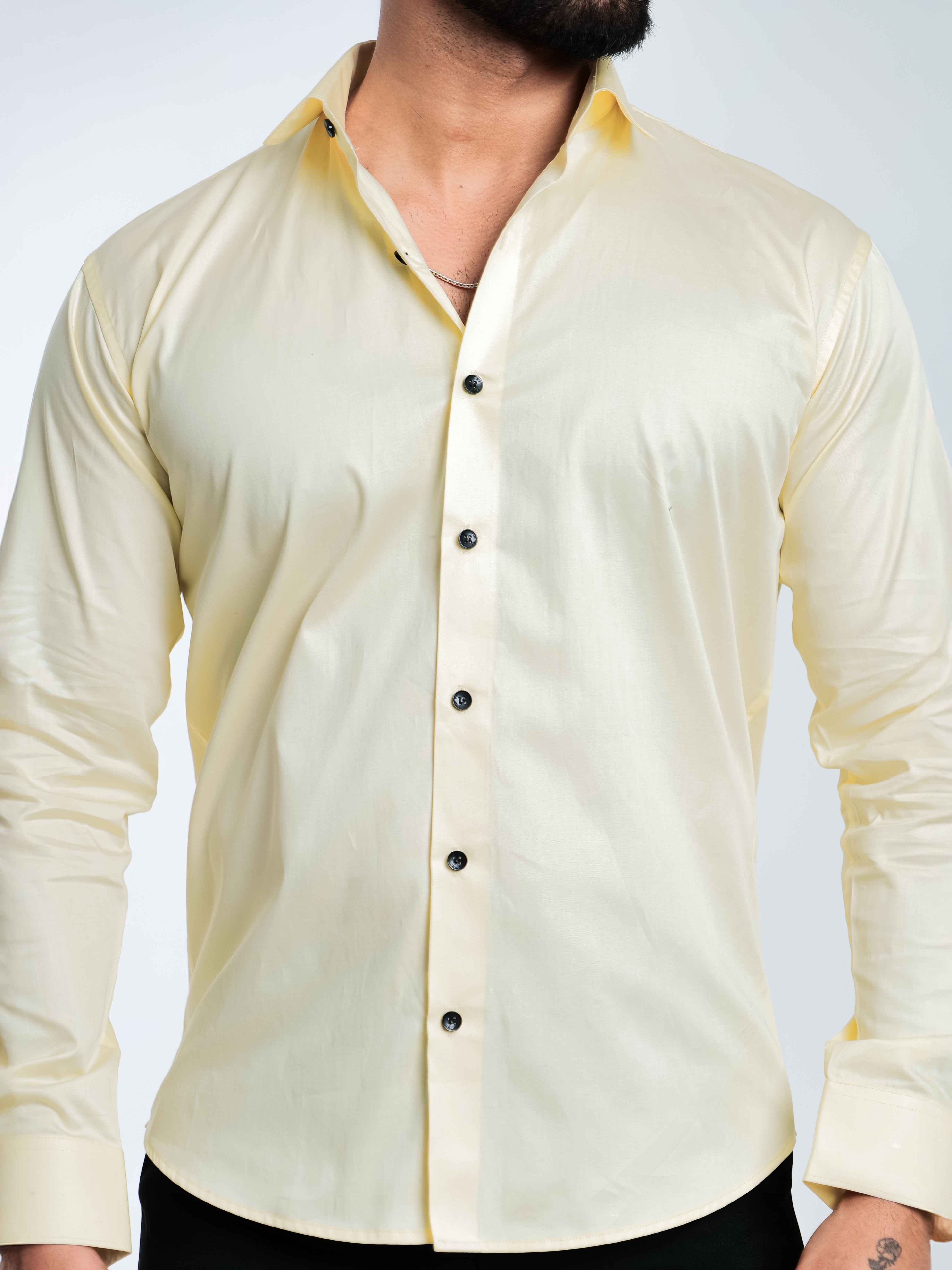 FOOMER FORMY LIGHT YELLOW LUXURY SATIN SHIRT FOR MEN'S