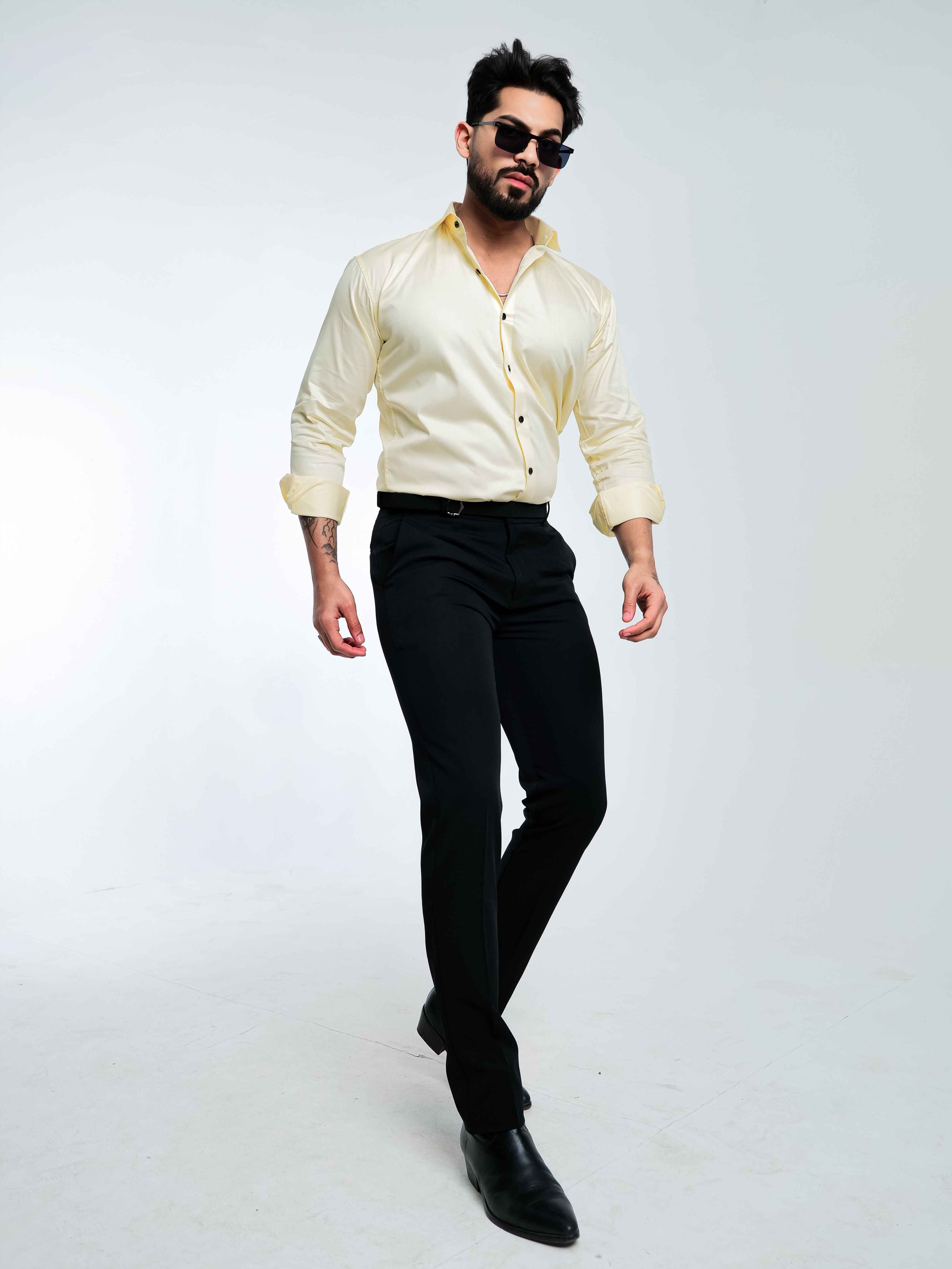 FOOMER FORMY LIGHT YELLOW LUXURY SATIN SHIRT FOR MEN'S