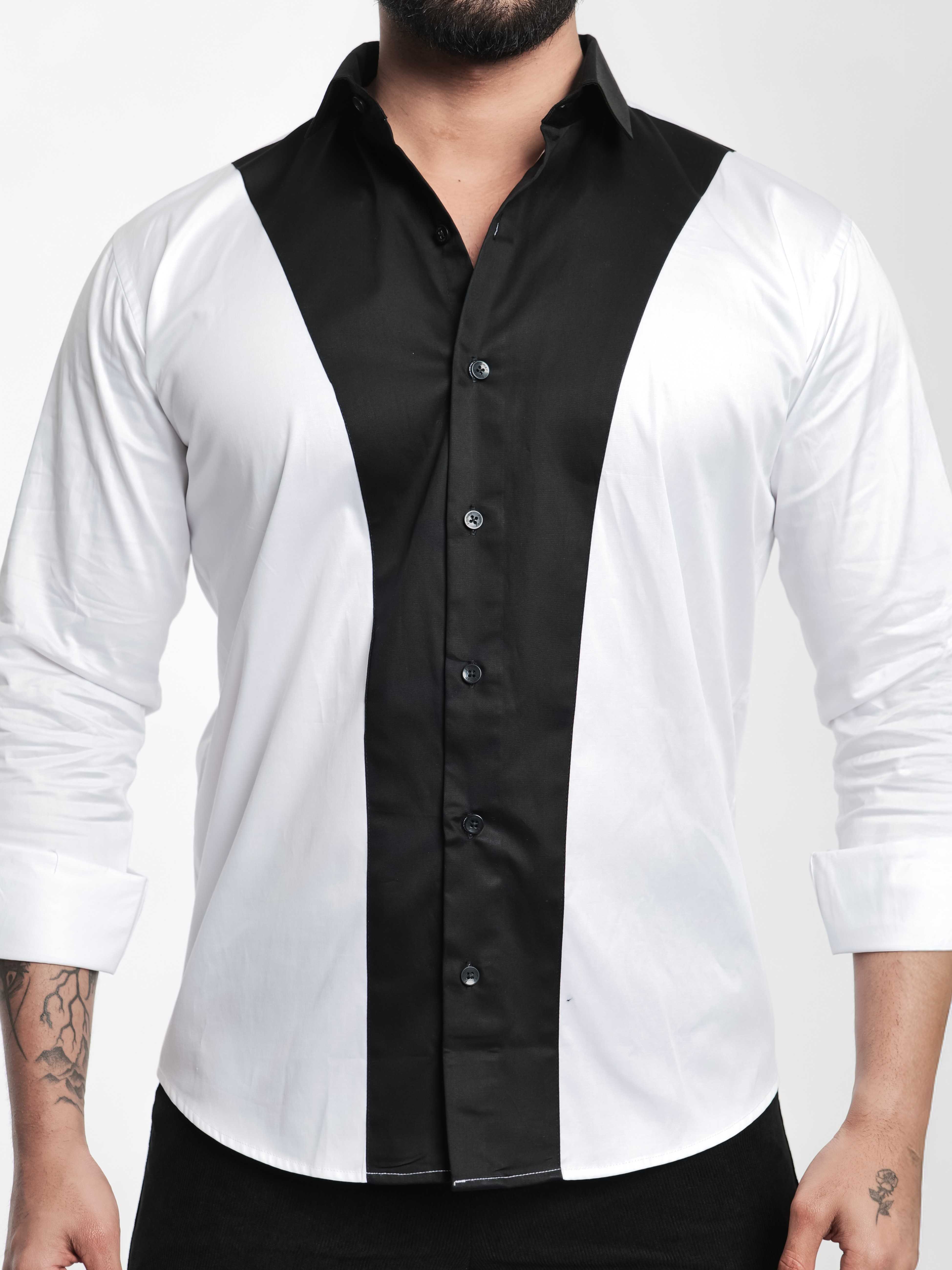 FOOMER WHITE AND BLACK CUT N SEW DESIGNER SHIRT FOR MEN'S