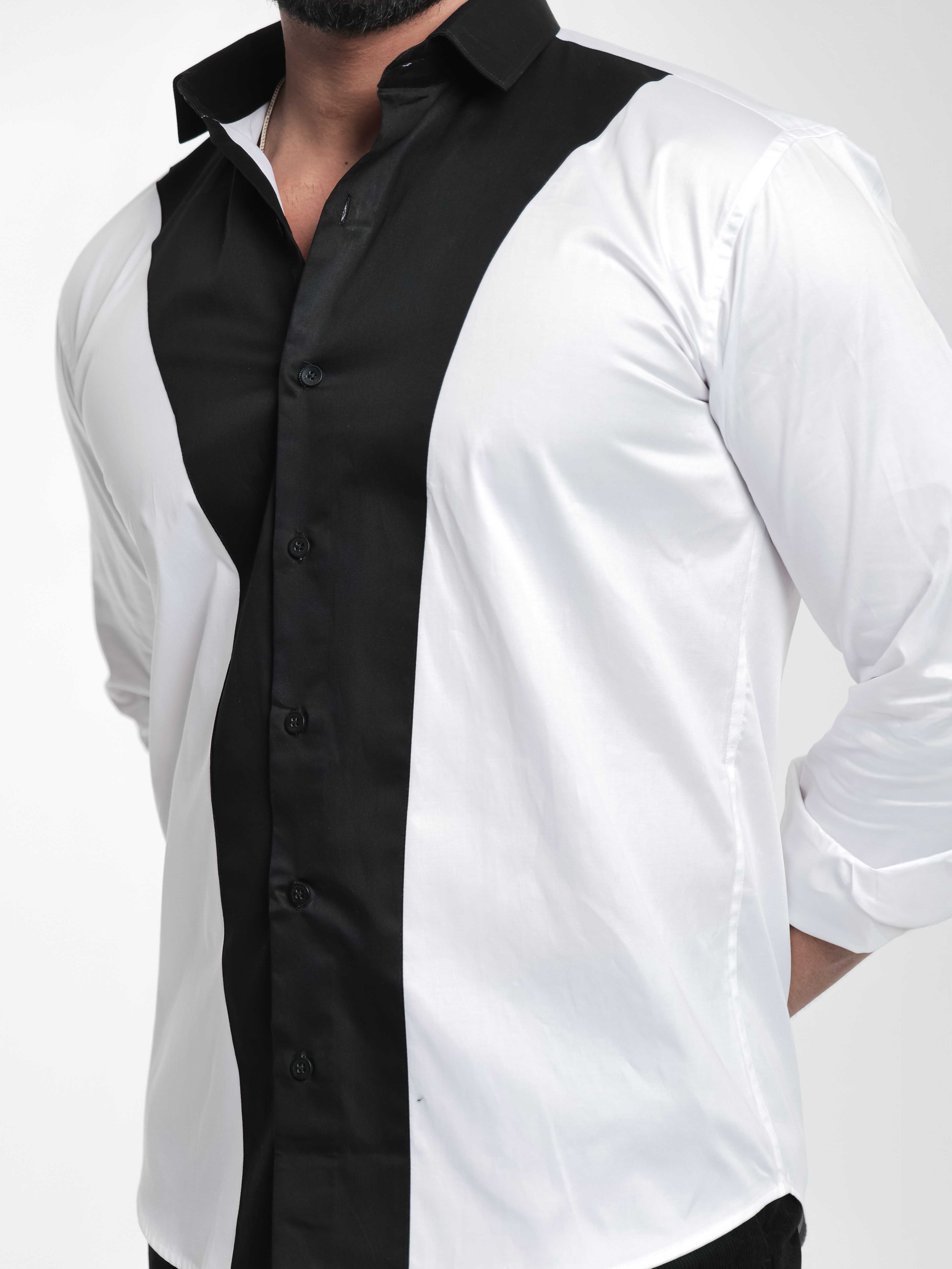 FOOMER WHITE AND BLACK CUT N SEW DESIGNER SHIRT FOR MEN'S