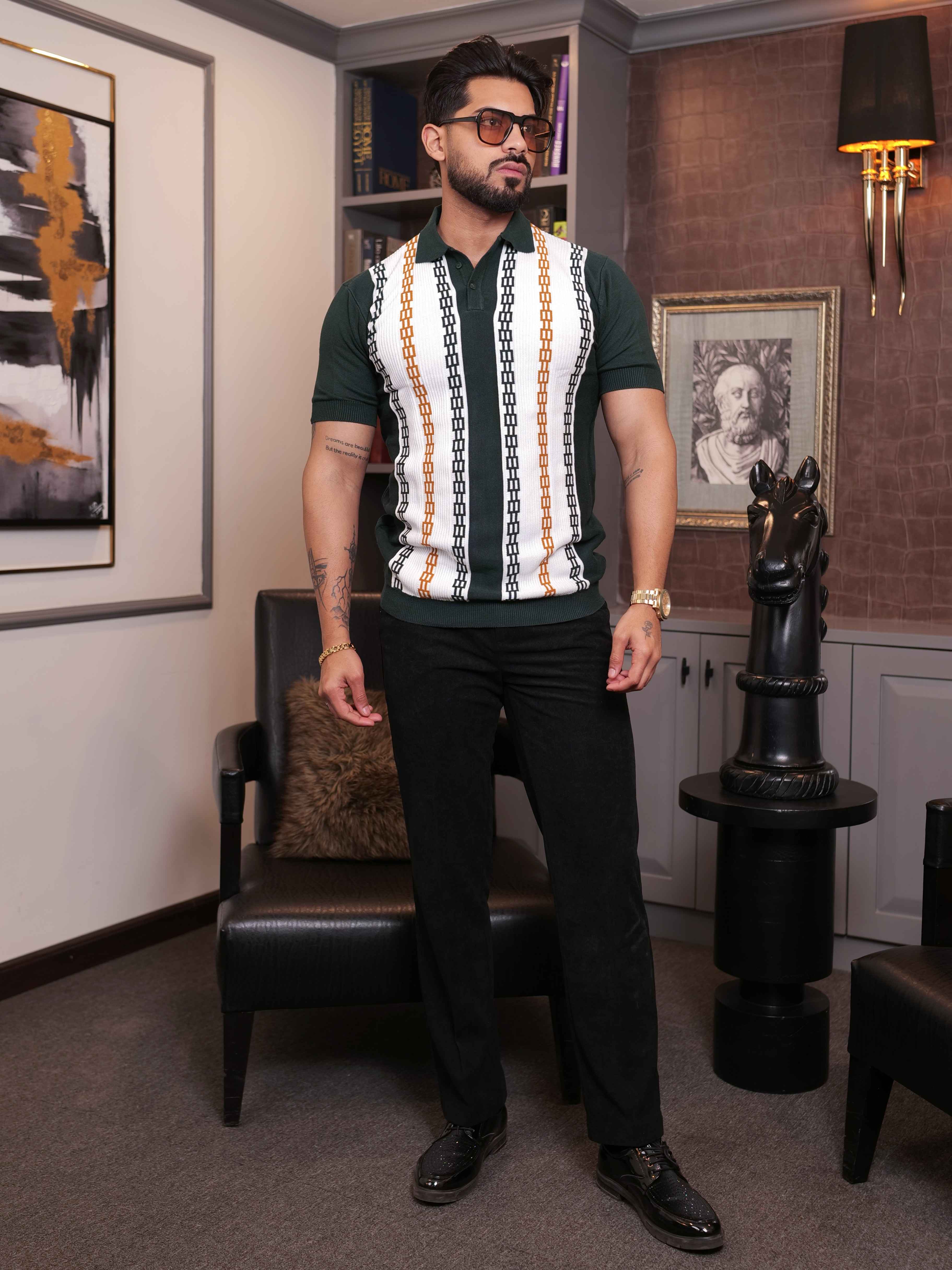 FOOMER GREEN HALF SLEEVE KNITED TSHIRT FOR MEN'S