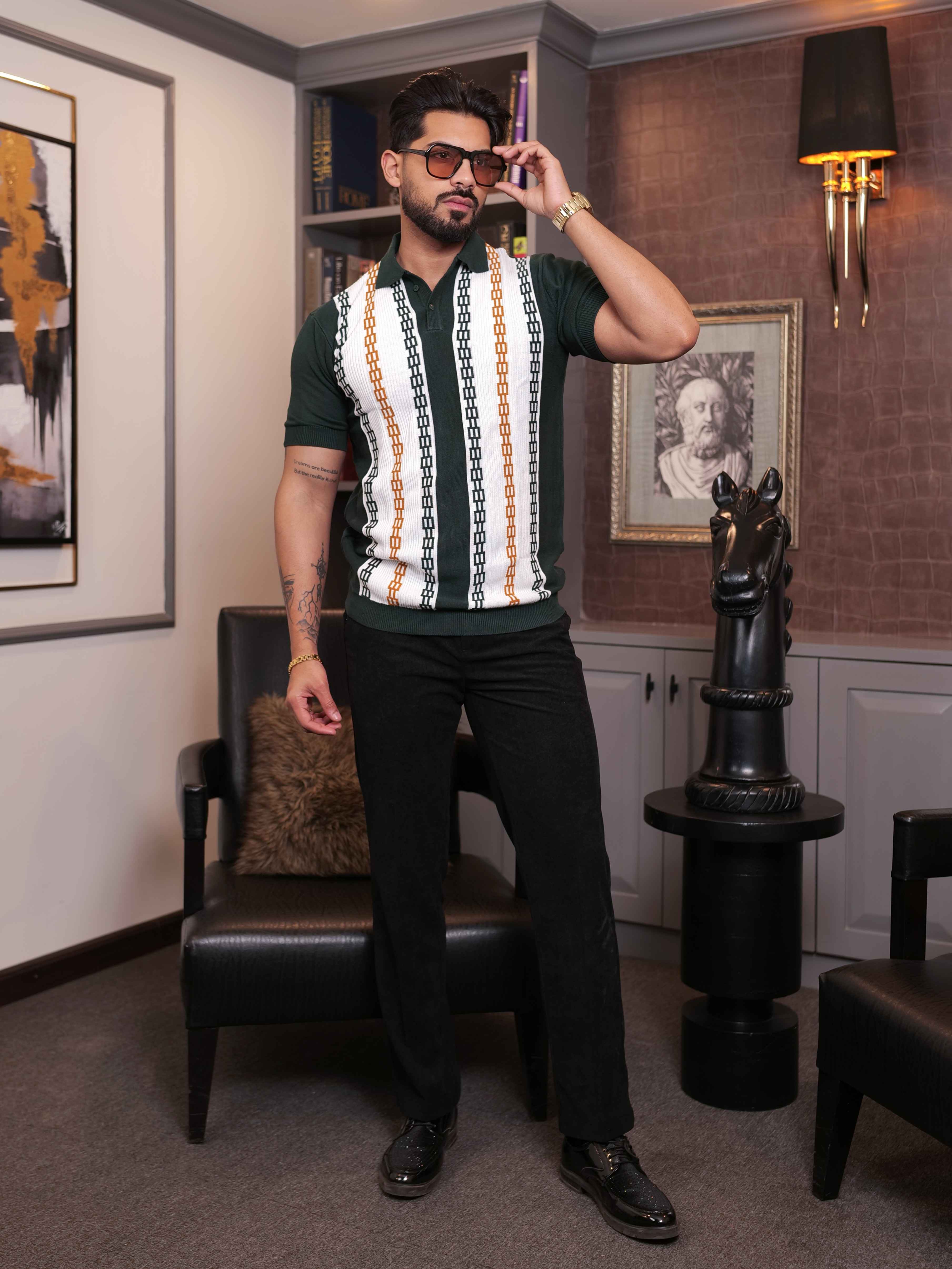 FOOMER GREEN HALF SLEEVE KNITED TSHIRT FOR MEN'S