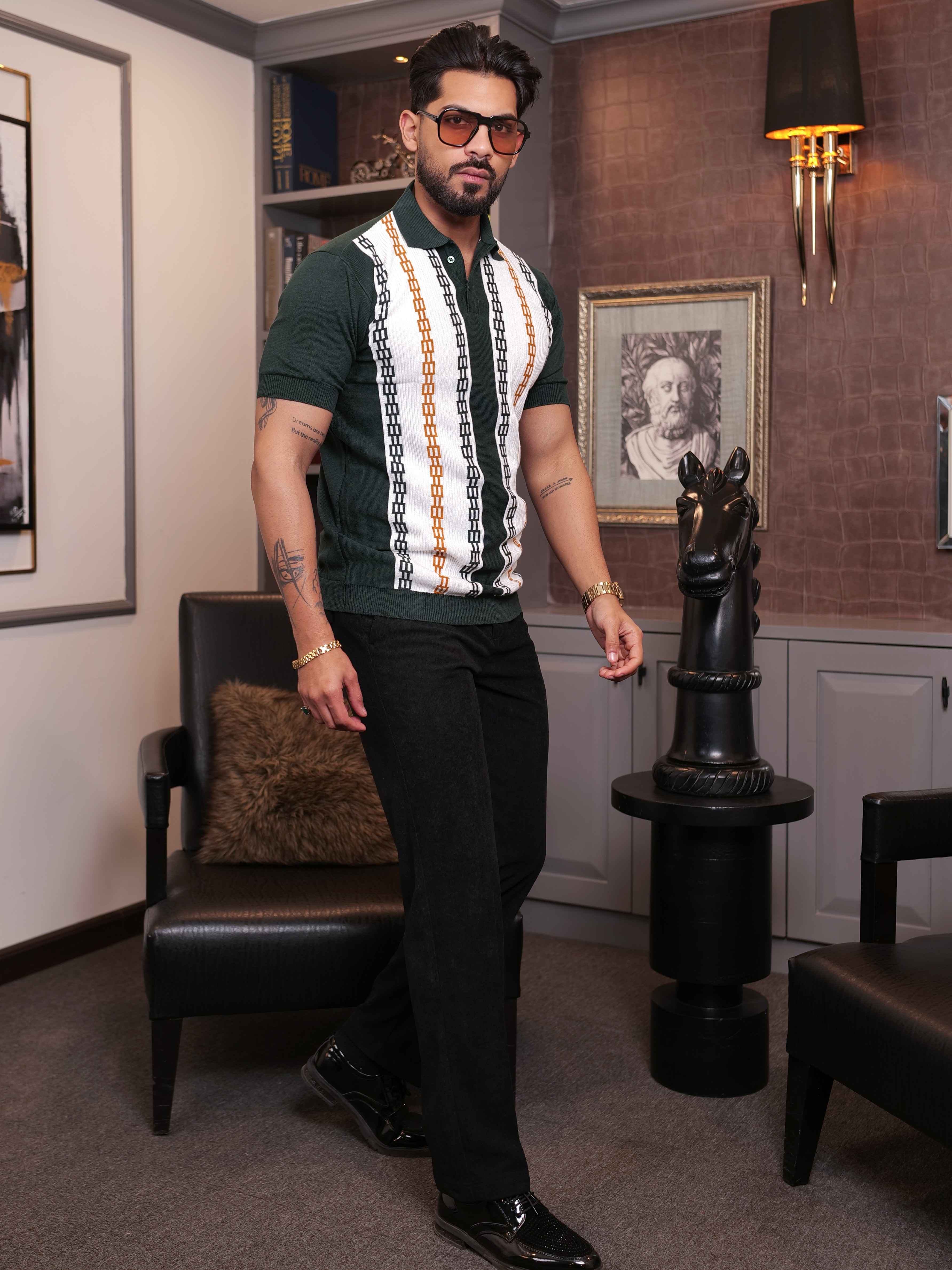 FOOMER GREEN HALF SLEEVE KNITED TSHIRT FOR MEN'S