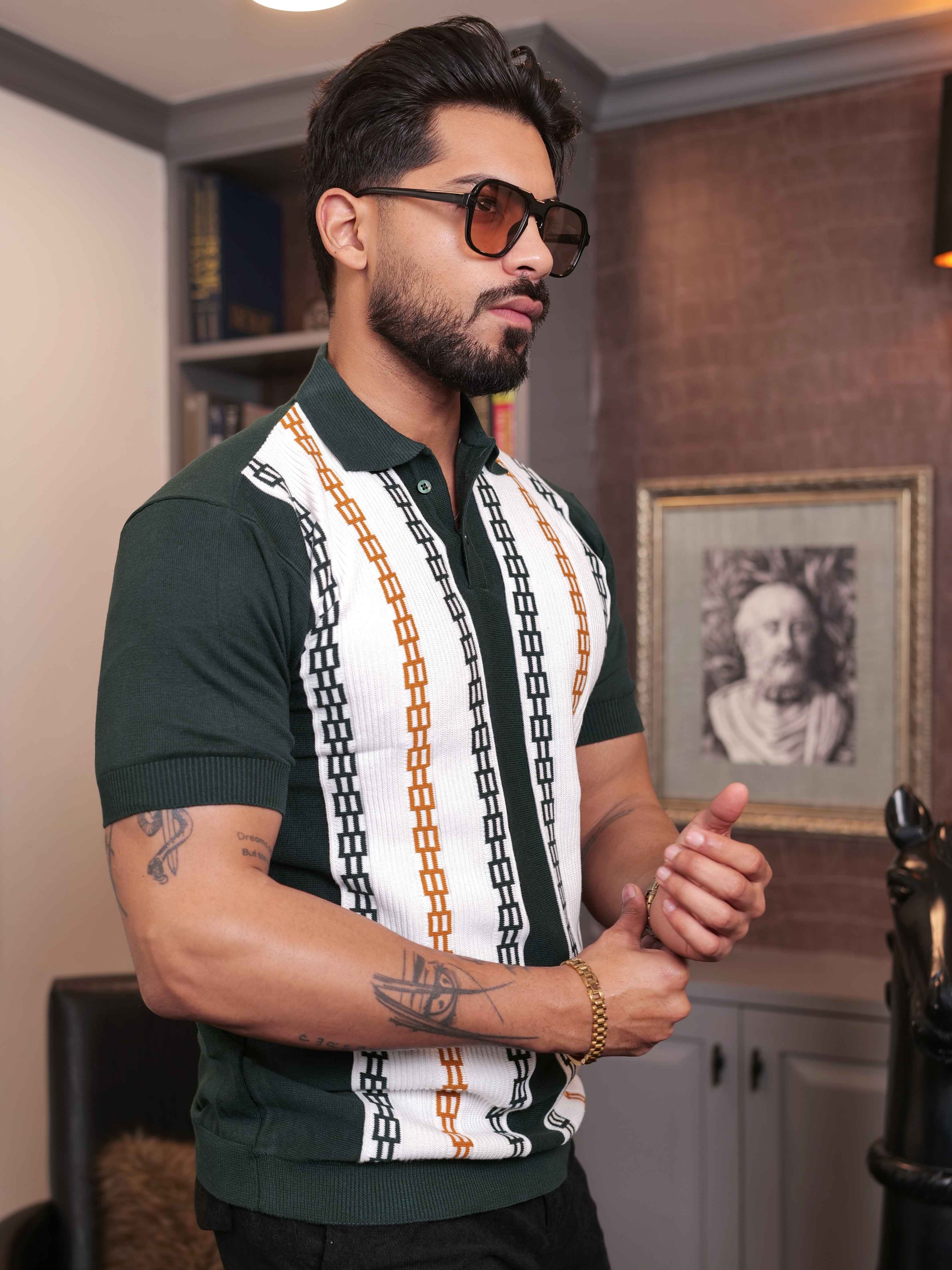 FOOMER GREEN HALF SLEEVE KNITED TSHIRT FOR MEN'S