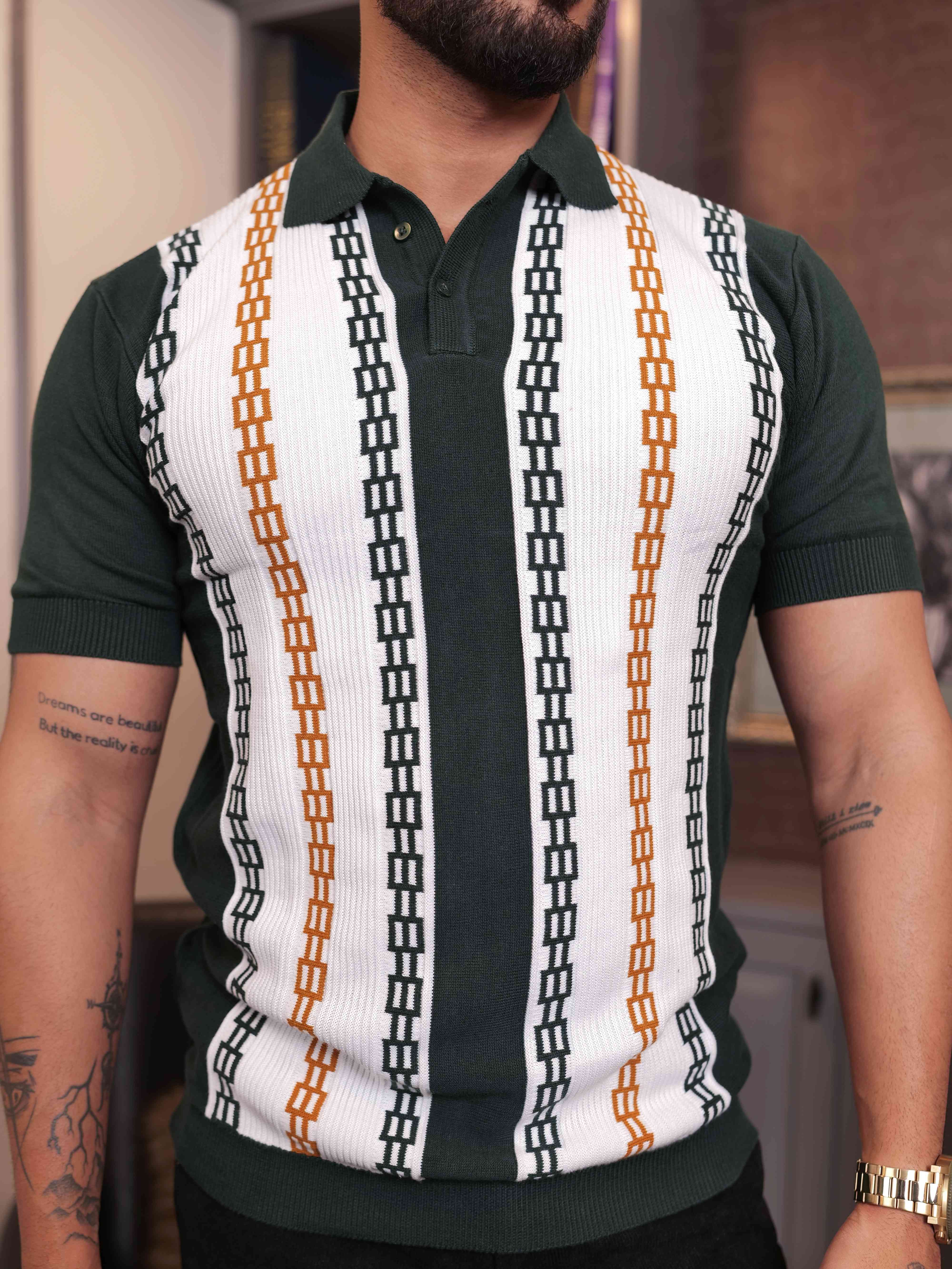 FOOMER GREEN HALF SLEEVE KNITED TSHIRT FOR MEN'S