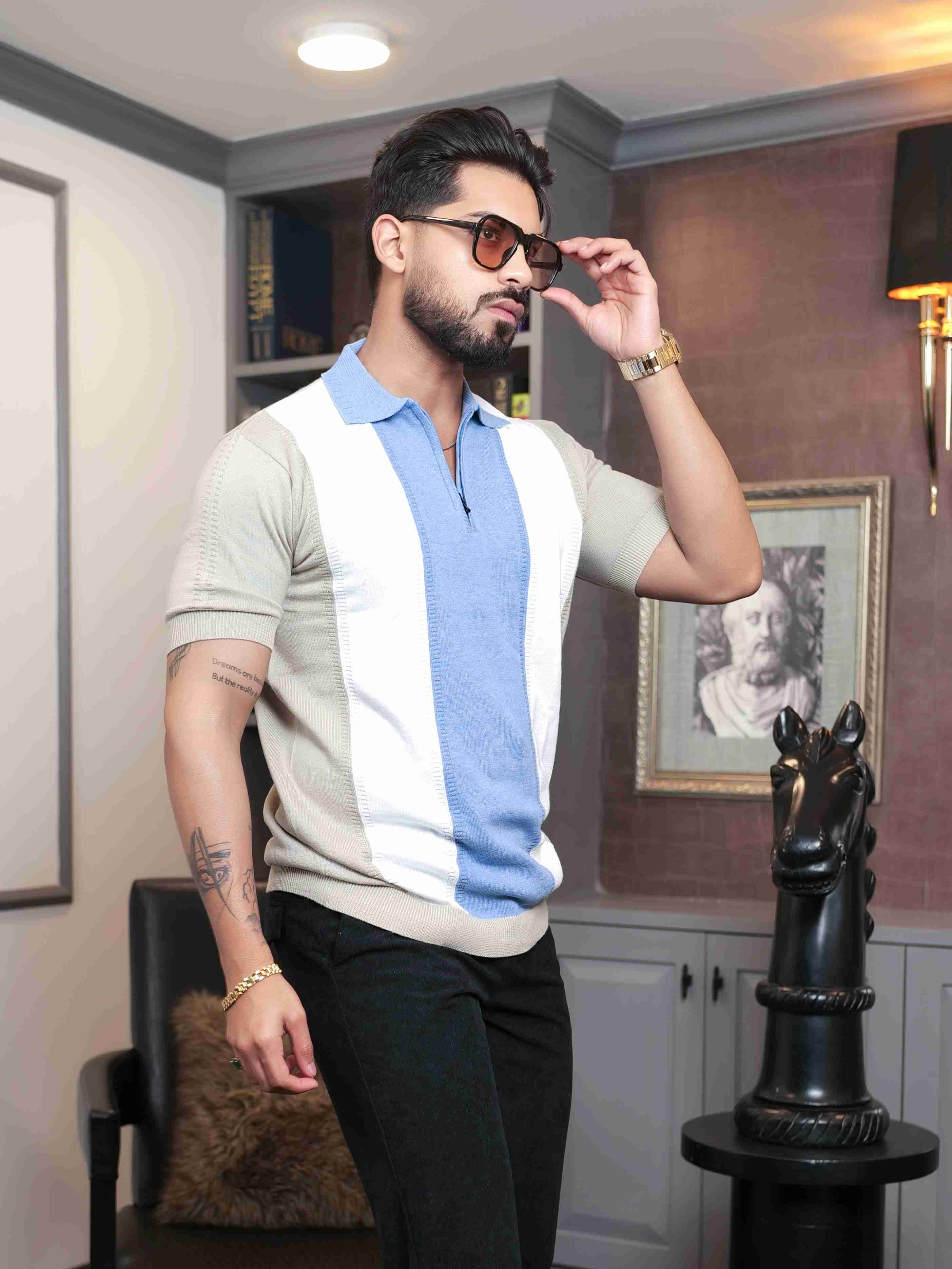 FOOMER MULTICOLOR HALF SLEEVE KNITED TSHIRT FOR MEN'S