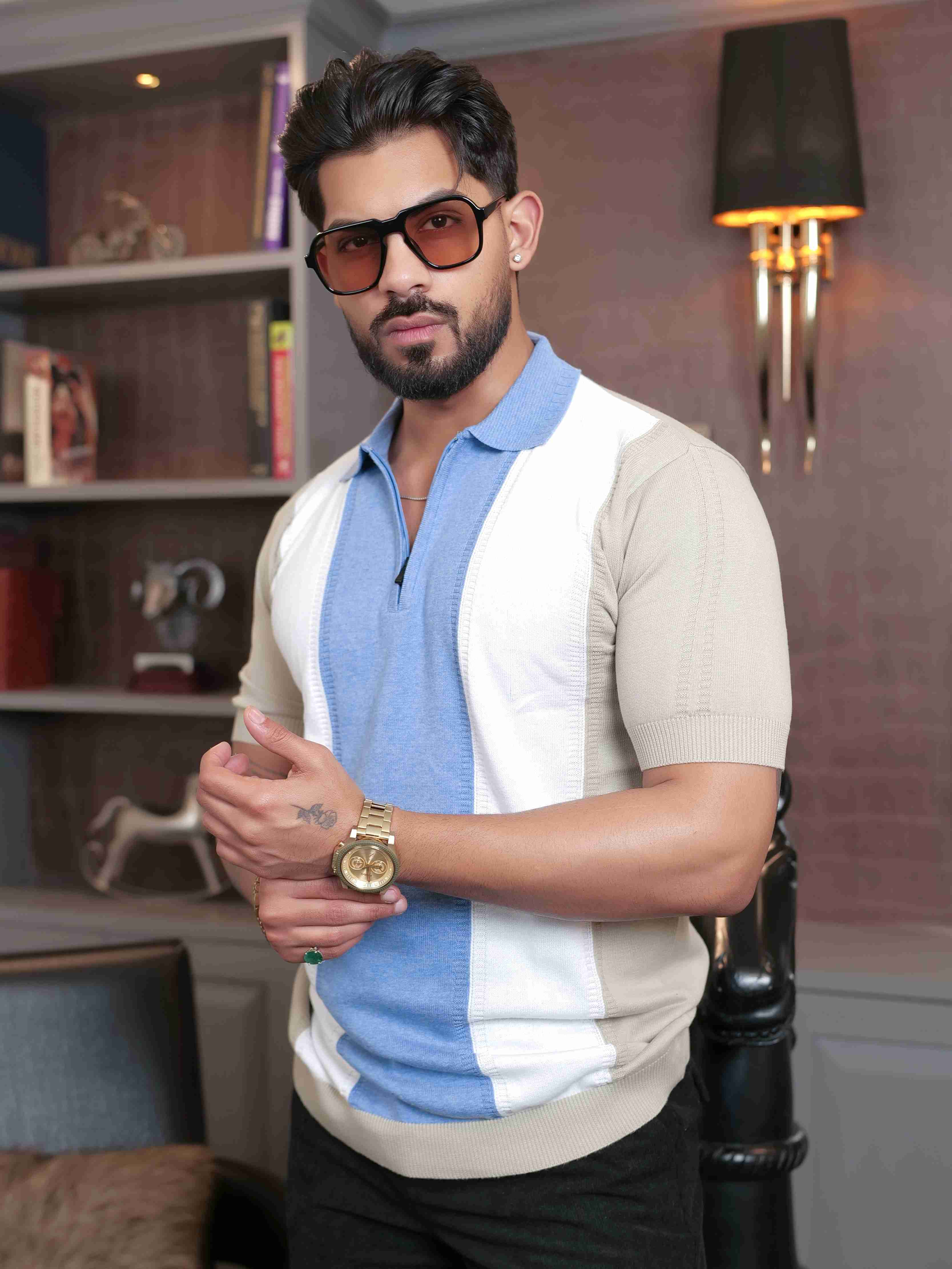 FOOMER MULTICOLOR HALF SLEEVE KNITED TSHIRT FOR MEN'S