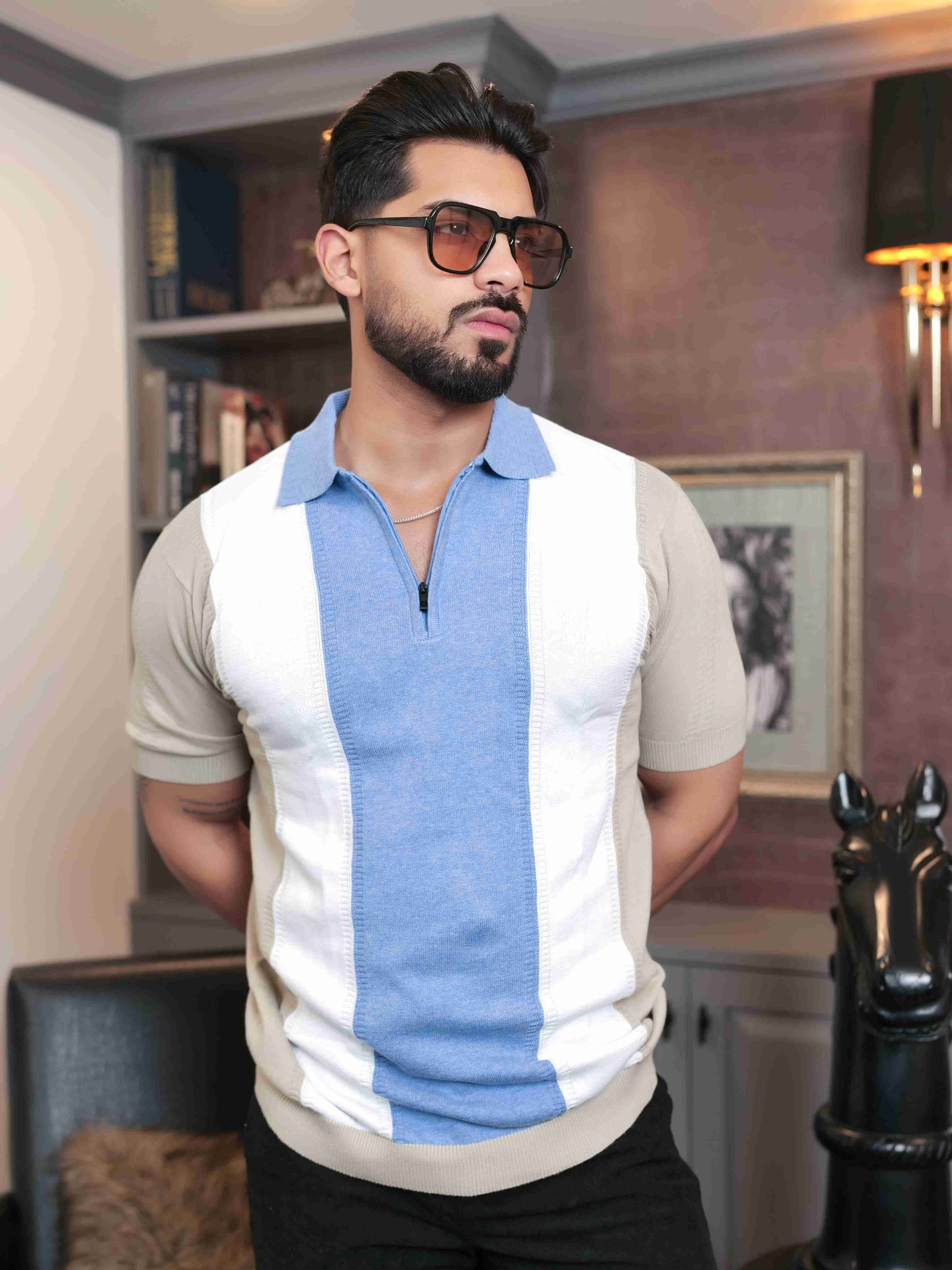 FOOMER MULTICOLOR HALF SLEEVE KNITED TSHIRT FOR MEN'S