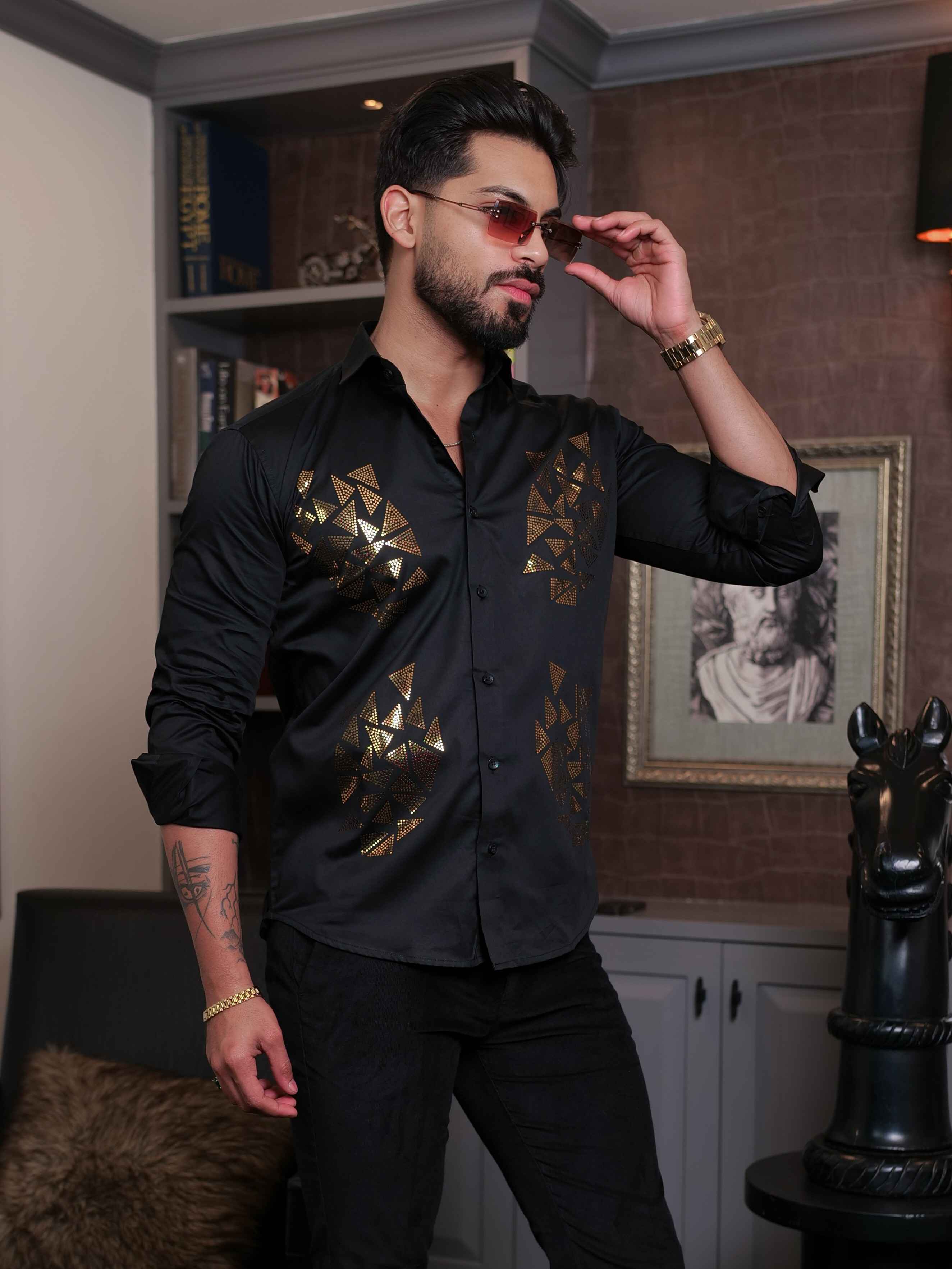 FOOMER BLACK SEQUENCE DESIGNER SHIRT FOR MEN'S