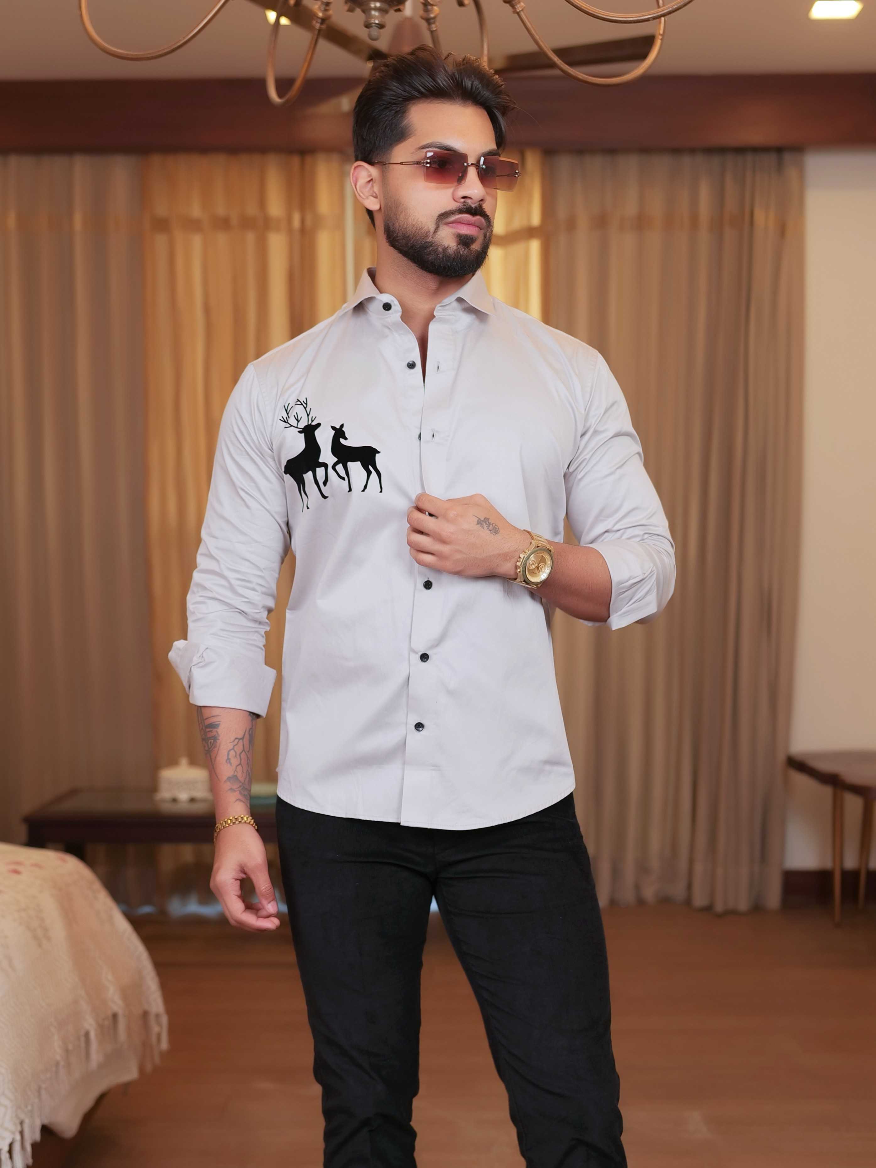 FOOMER GREY DEER DESIGNER SHIRT FOR MEN'S