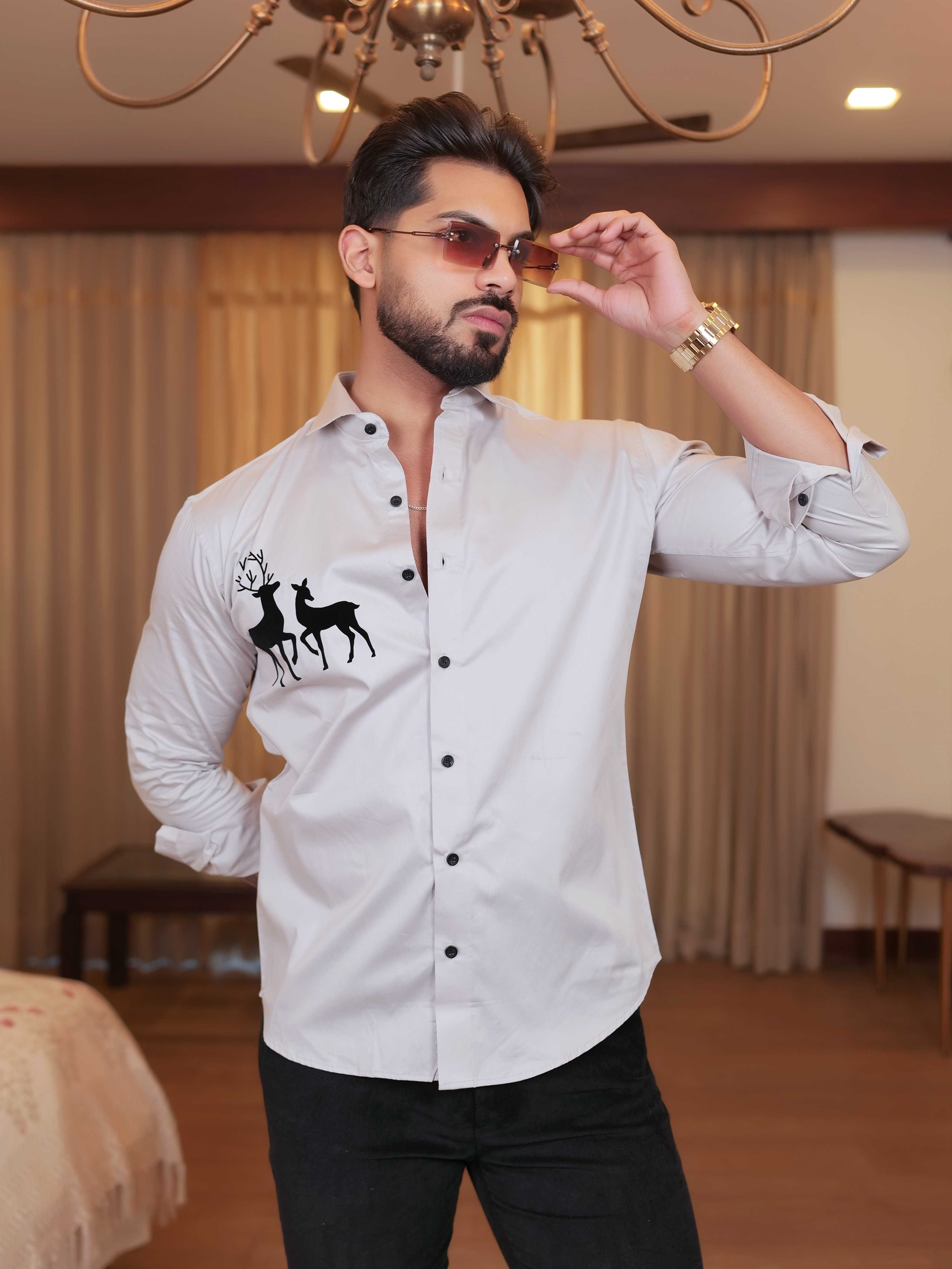 FOOMER GREY DEER DESIGNER SHIRT FOR MEN'S