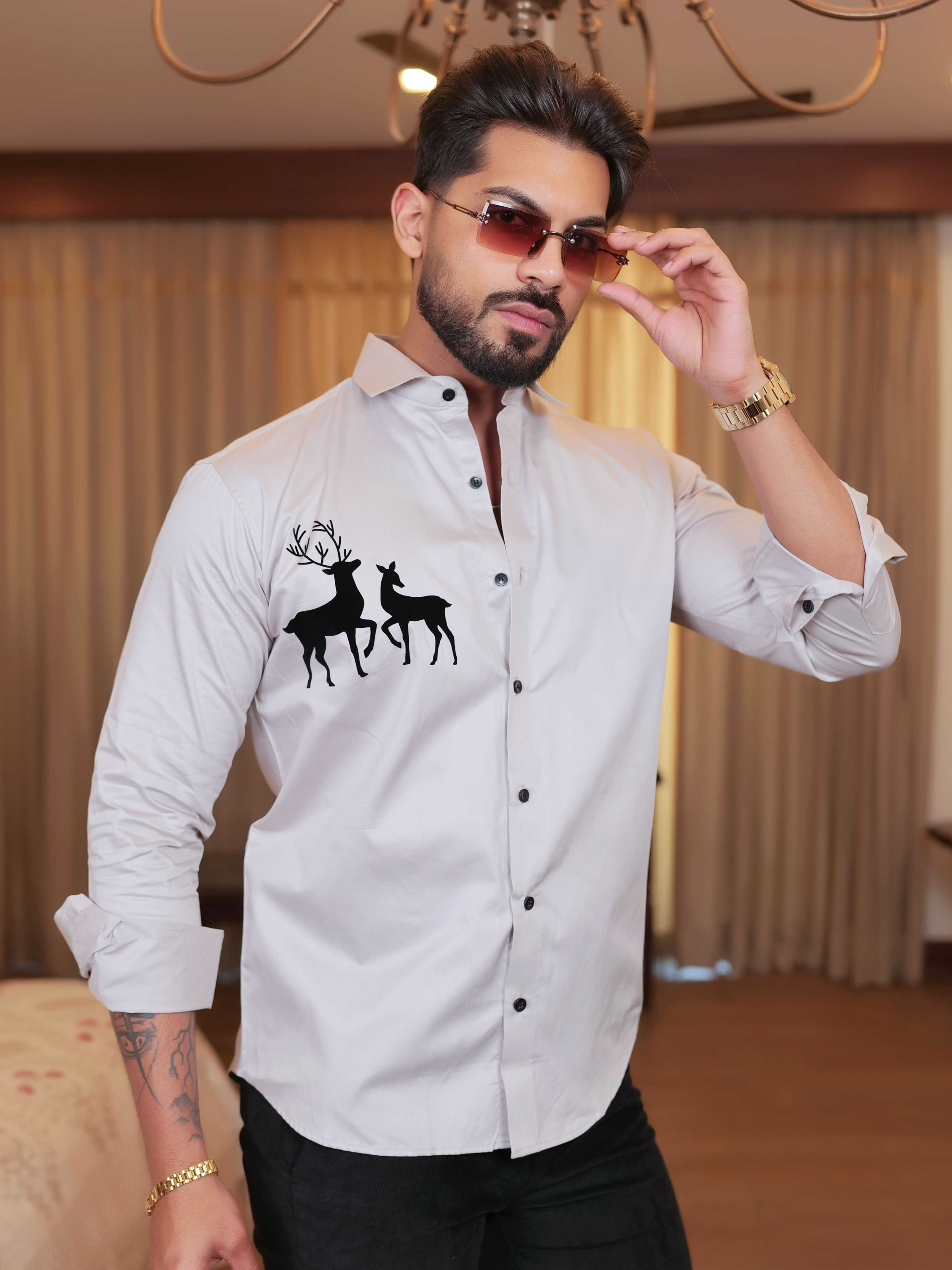 FOOMER GREY DEER DESIGNER SHIRT FOR MEN'S