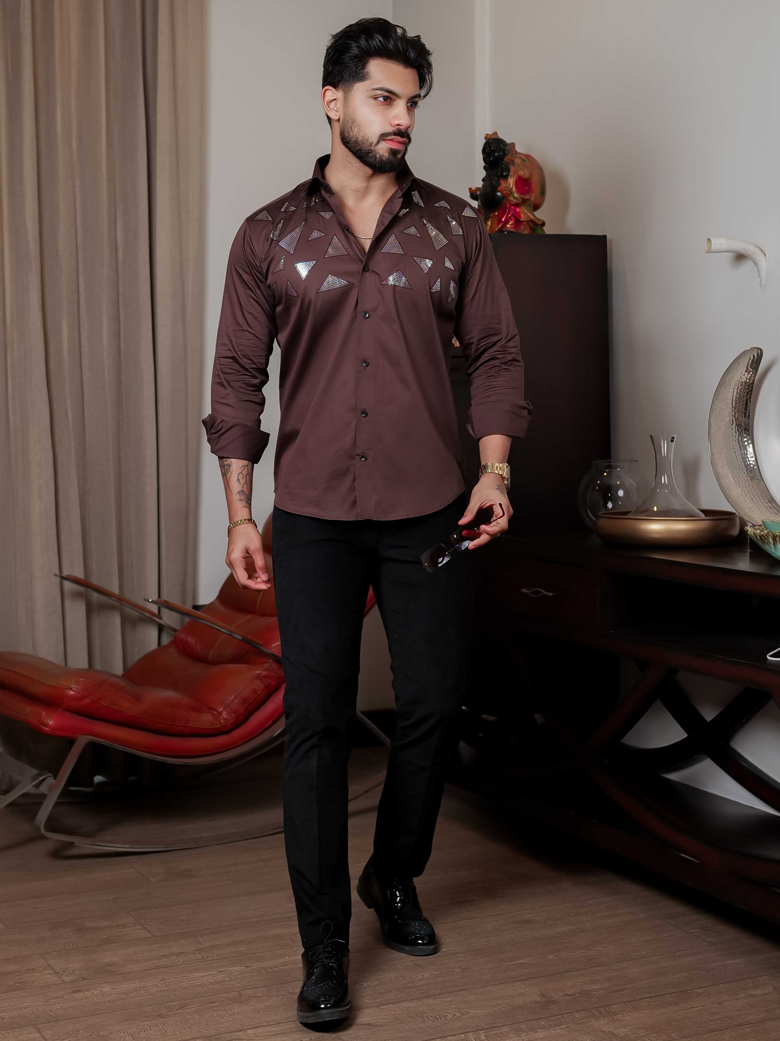 FOOMER BROWN SEQUENCE DESIGNER SHIRT FOR MEN'S