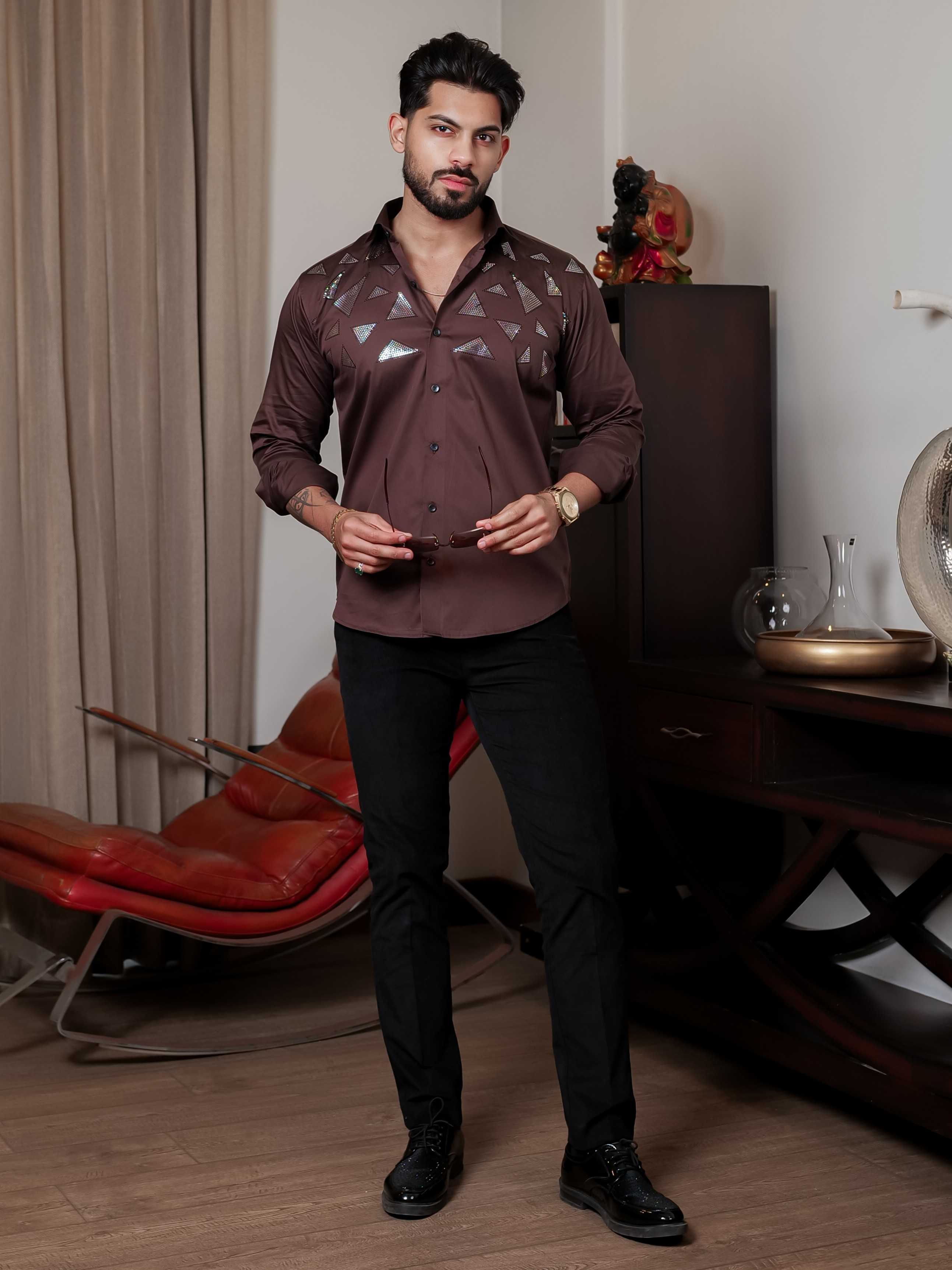 FOOMER BROWN SEQUENCE DESIGNER SHIRT FOR MEN'S