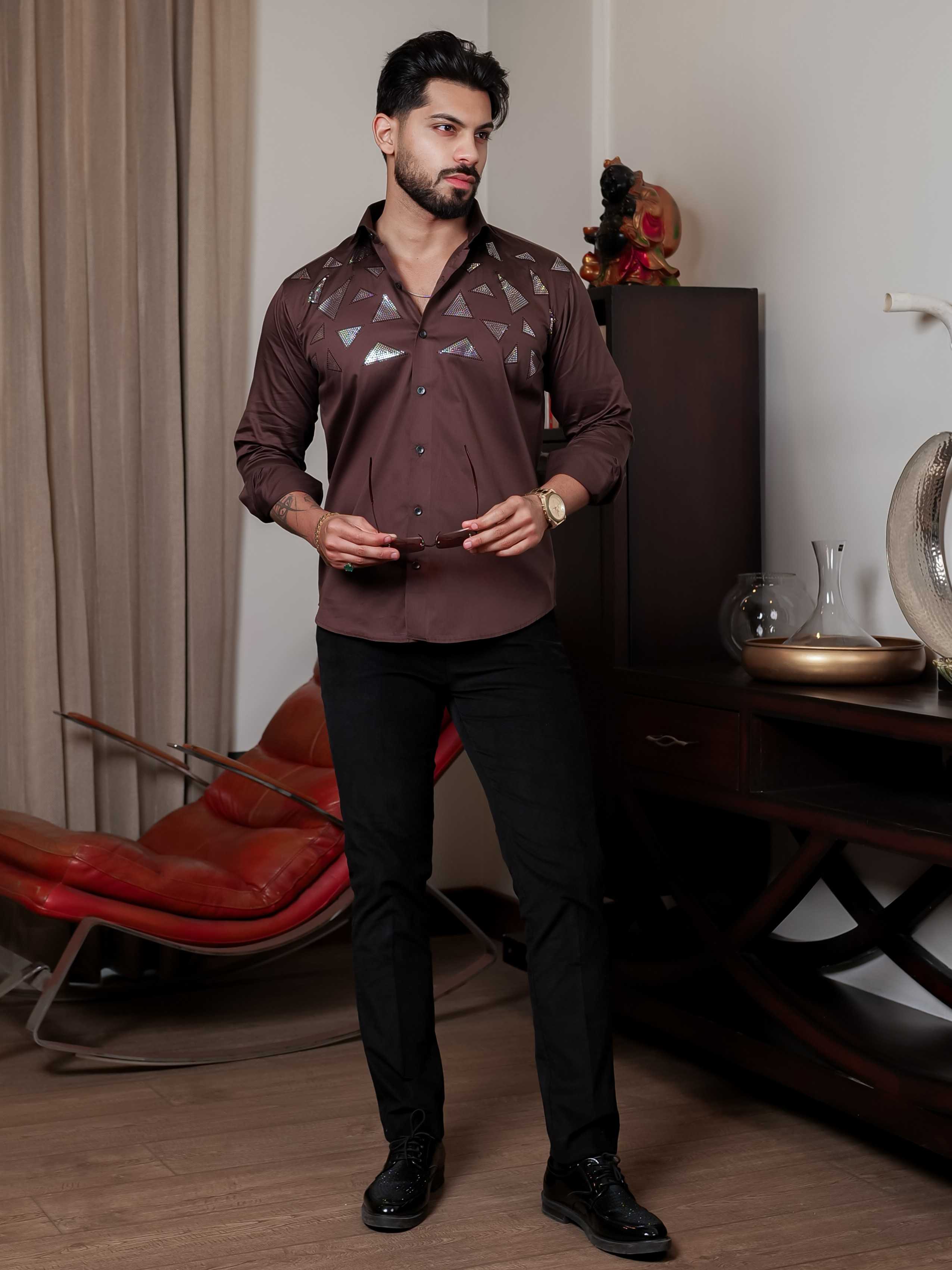 FOOMER BROWN SEQUENCE DESIGNER SHIRT FOR MEN'S