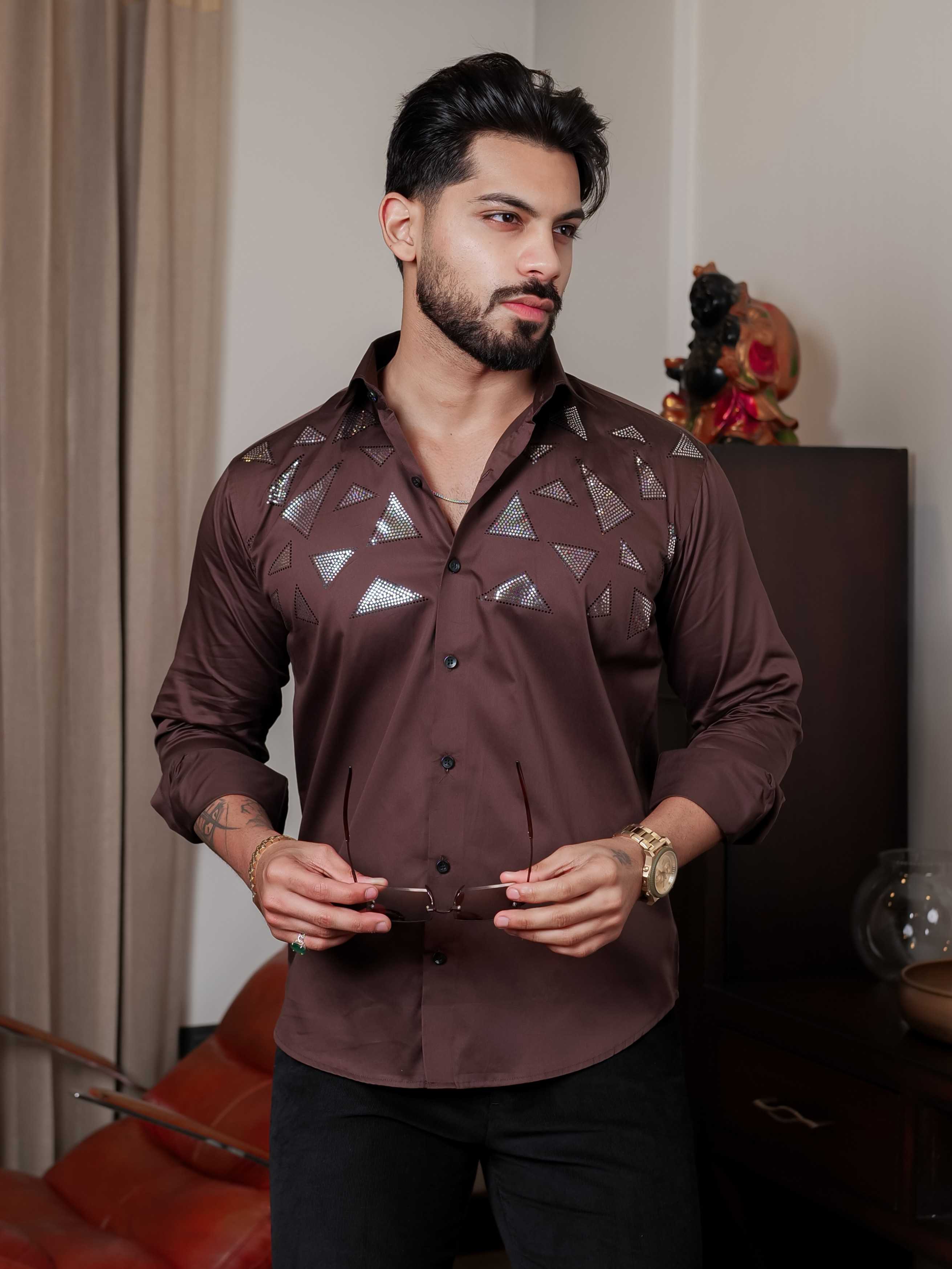 FOOMER BROWN SEQUENCE DESIGNER SHIRT FOR MEN'S