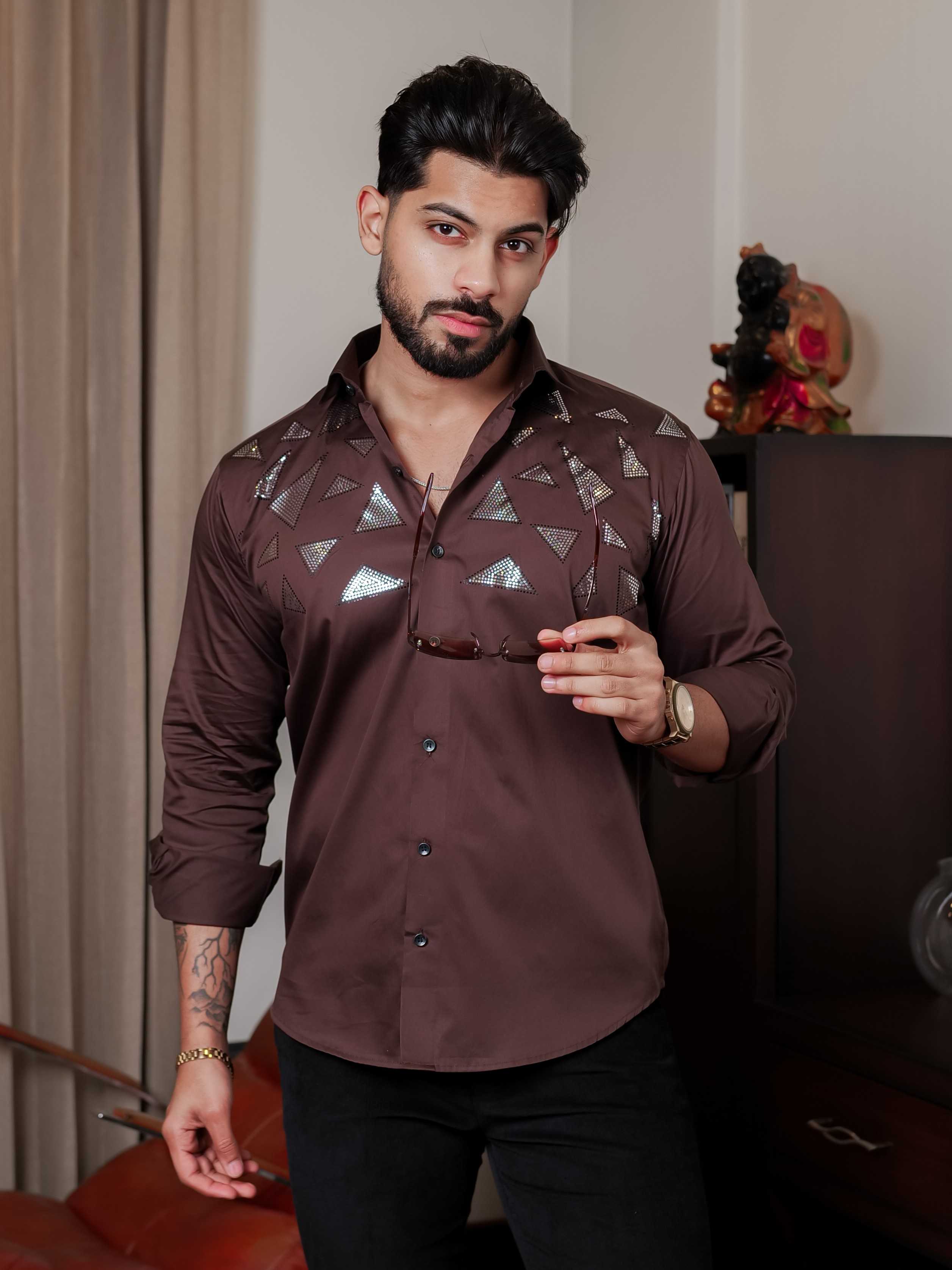 FOOMER BROWN SEQUENCE DESIGNER SHIRT FOR MEN'S