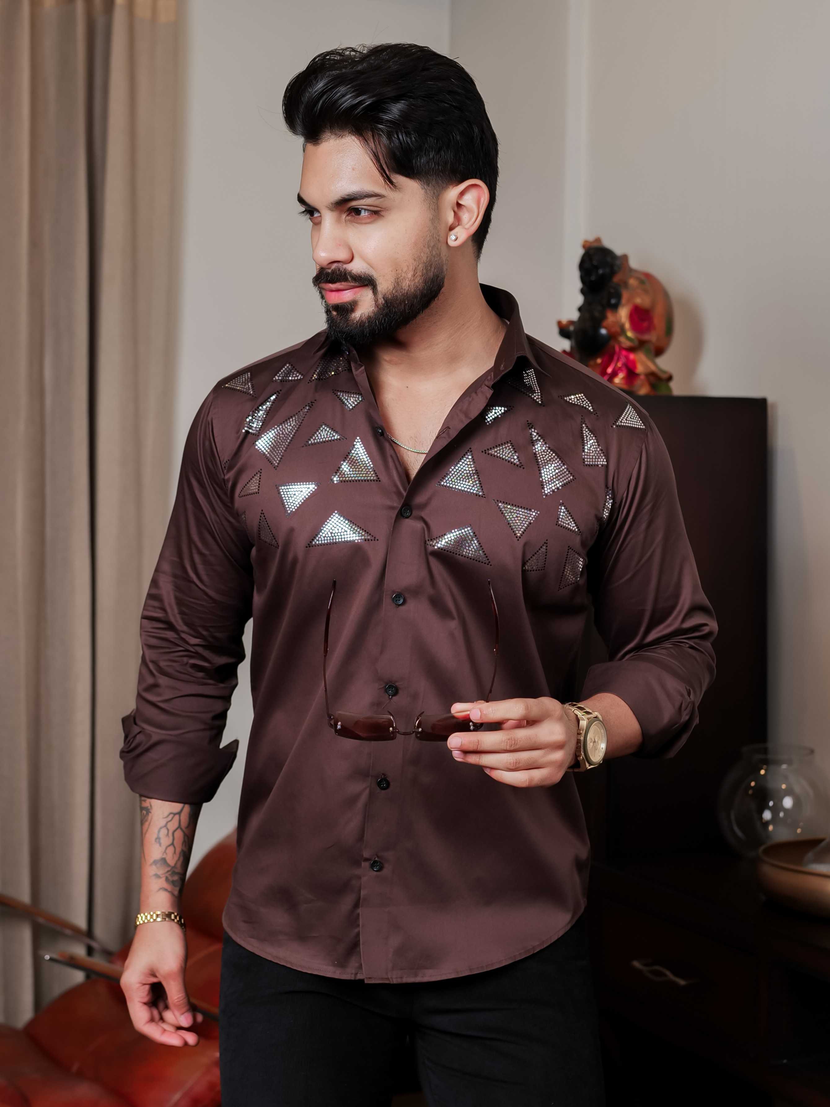 FOOMER BROWN SEQUENCE DESIGNER SHIRT FOR MEN'S