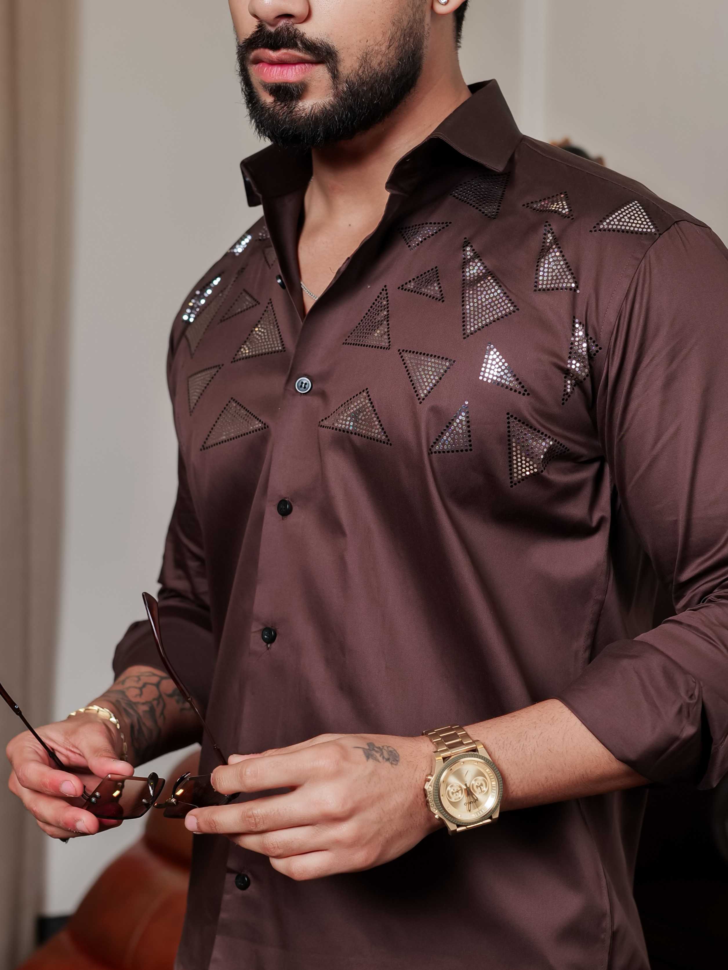 FOOMER BROWN SEQUENCE DESIGNER SHIRT FOR MEN'S